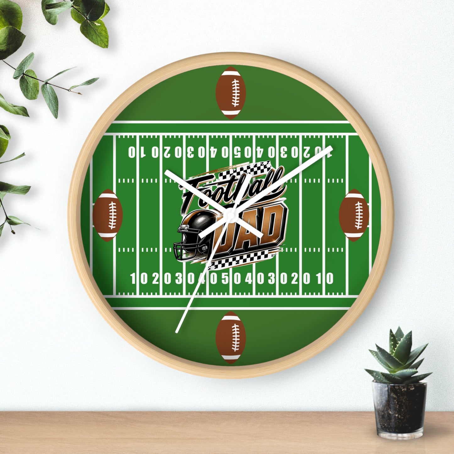 Football Dad Wall Clock — Gridiron Field Design with Helmet & Footballs