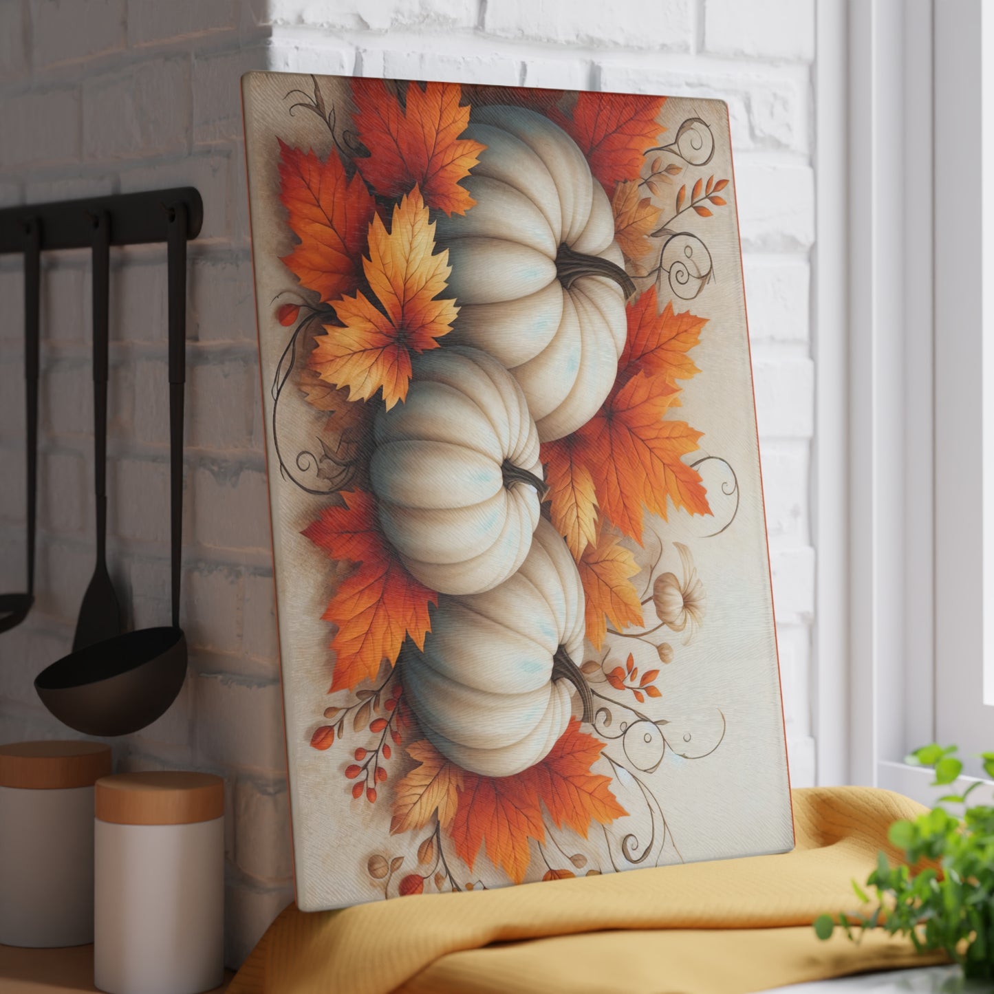 Autumn Pumpkin Glass Cutting Board