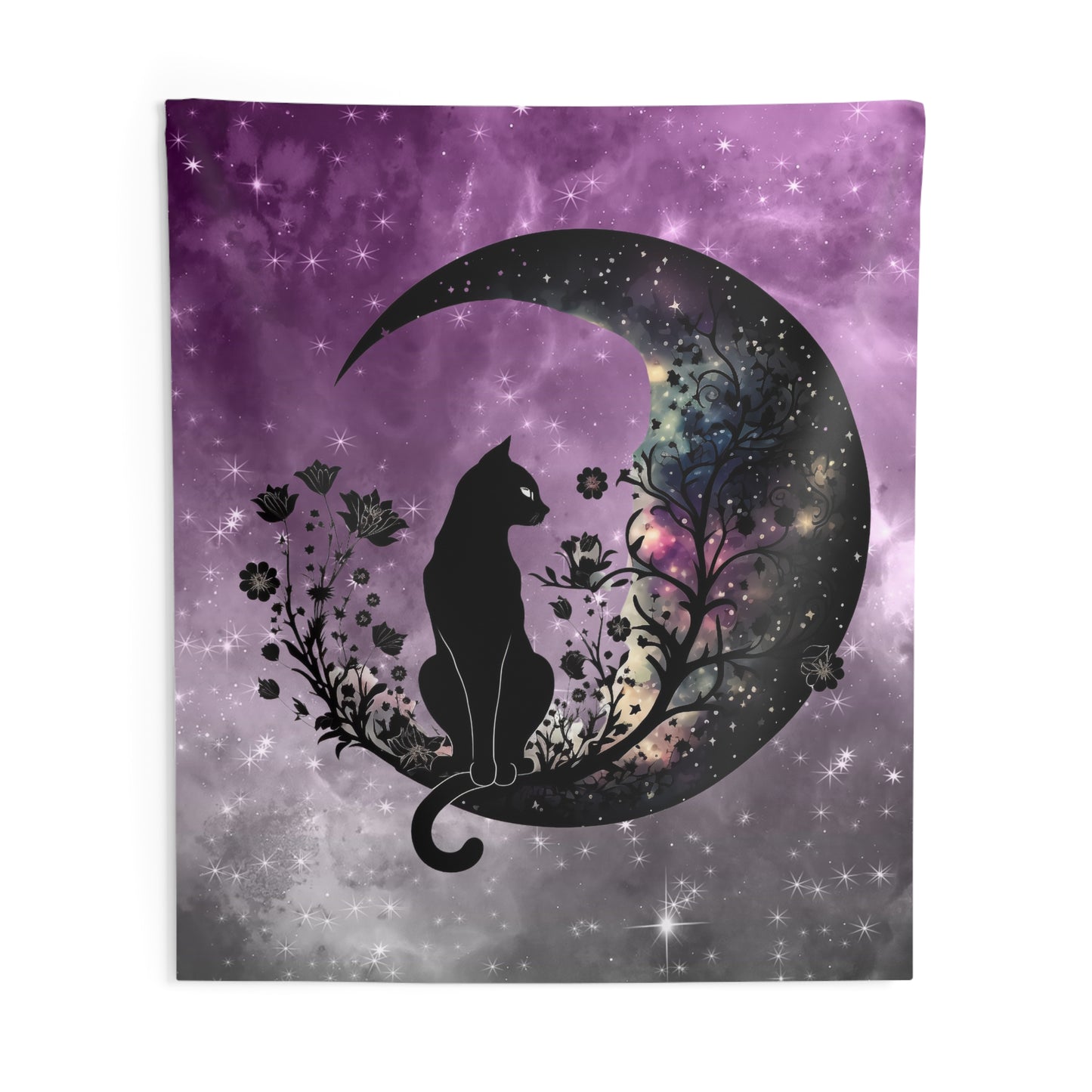 Celestial Cat Indoor Wall Tapestry, Cosmic Wall Decor, Bohemian Room Accent, Cat Lover Gift, Space Art, Home Aesthetic