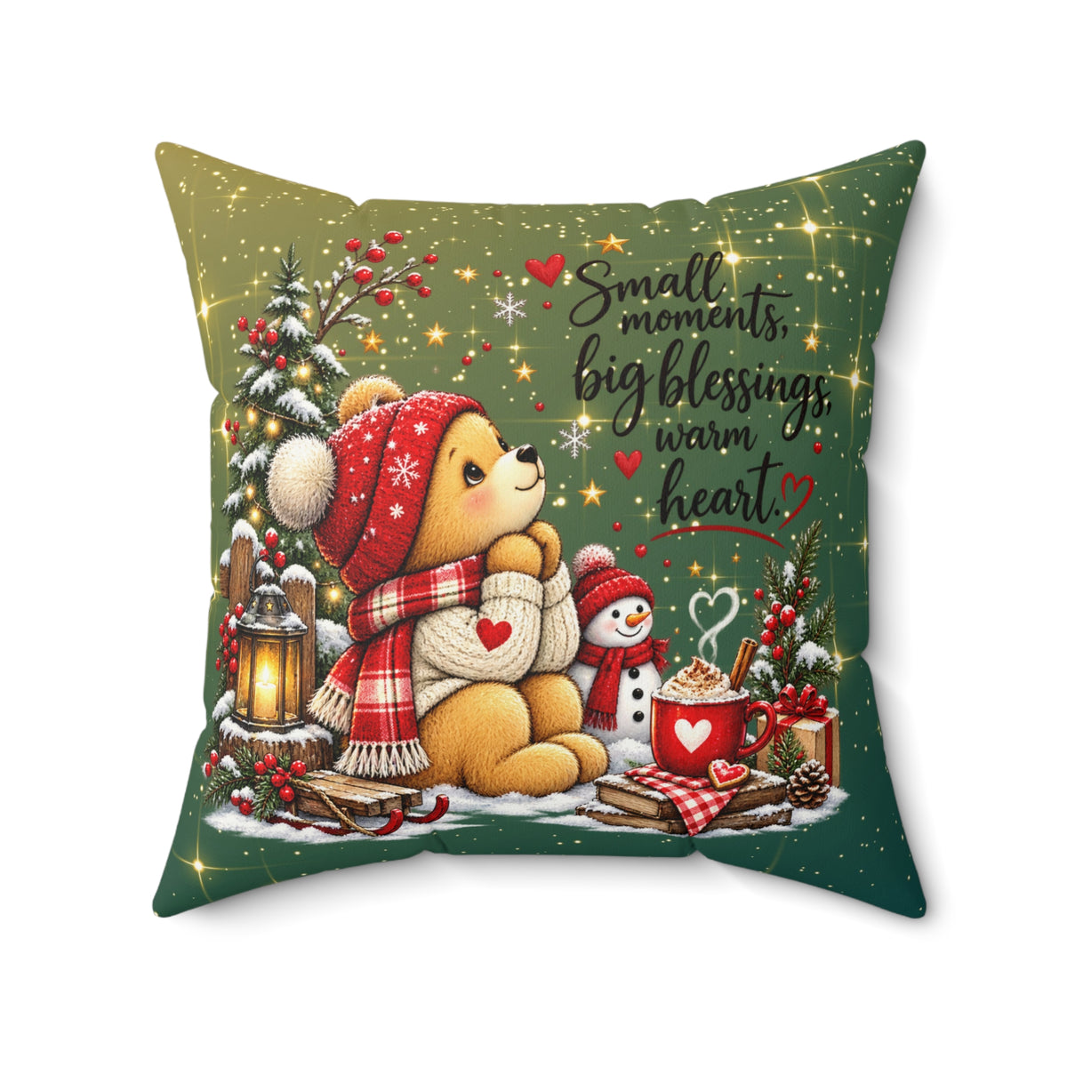 Square Faux Suede Christmas Bear Throw Pillow - Holiday Bear Throw Pillow Decor