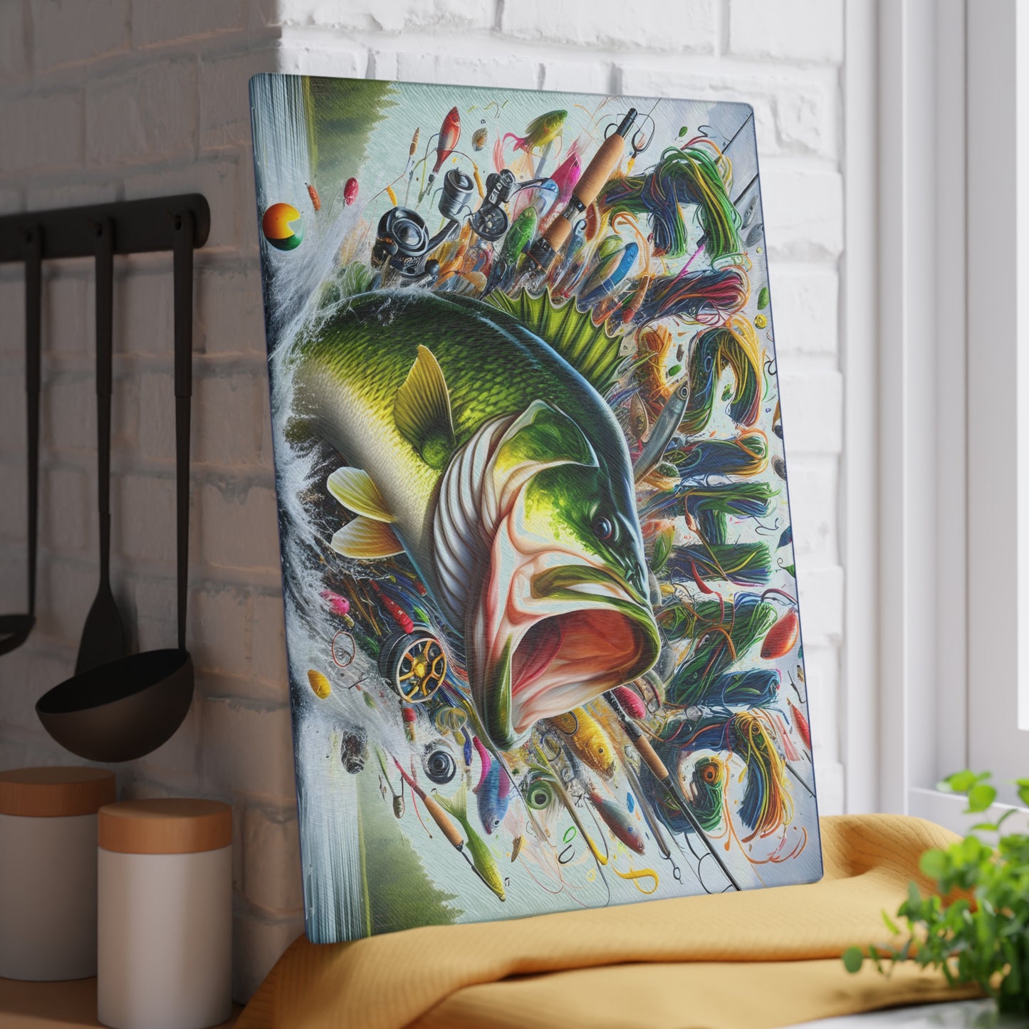 Vibrant Fishing Glass Cutting Board