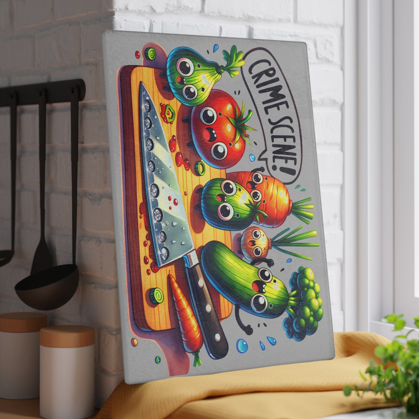 Cute Crime Scene Glass Cutting Board - Fun Kitchen Decor for Food Lovers