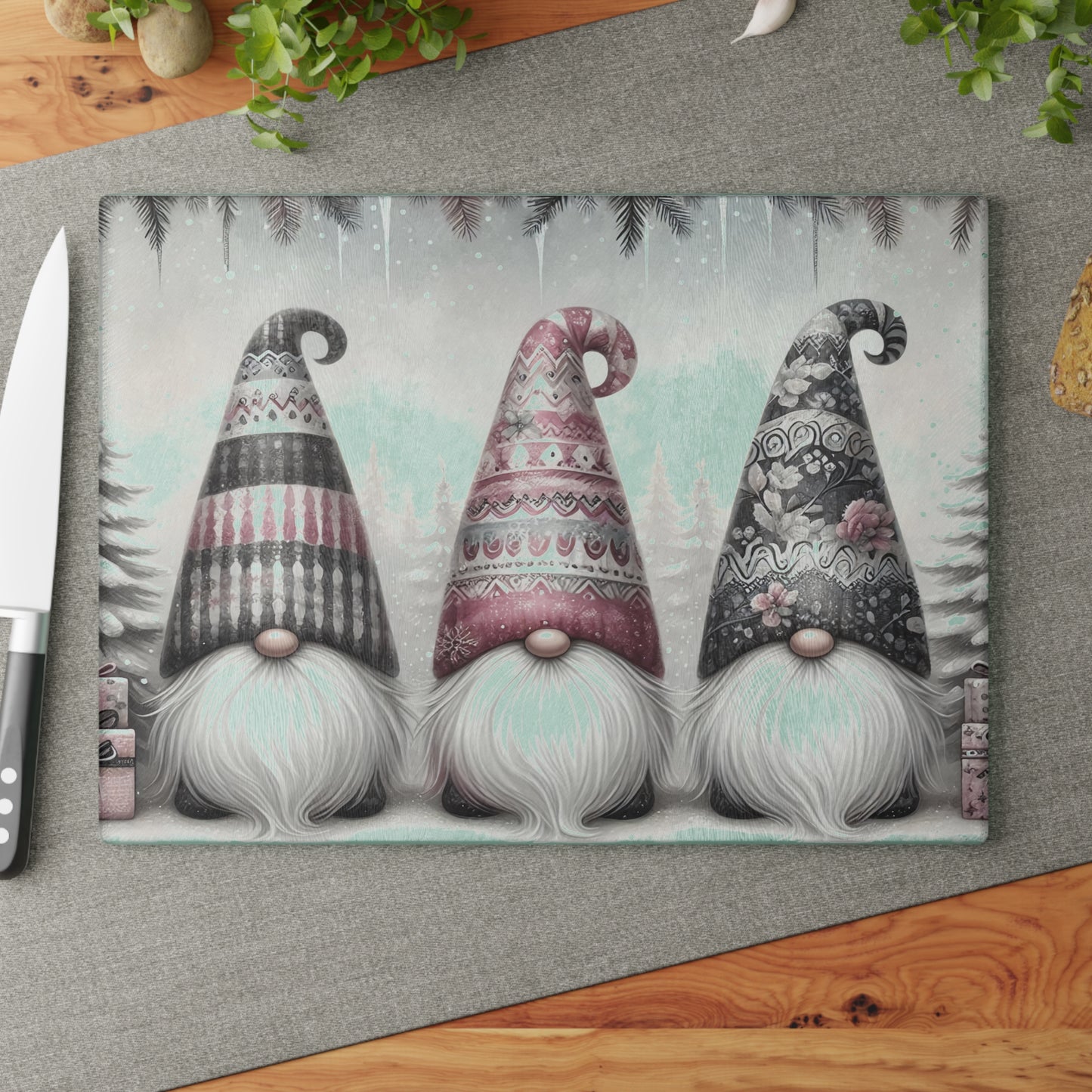 Festive Gnome Glass Cutting Board - Perfect for Holiday Cooking & Entertaining