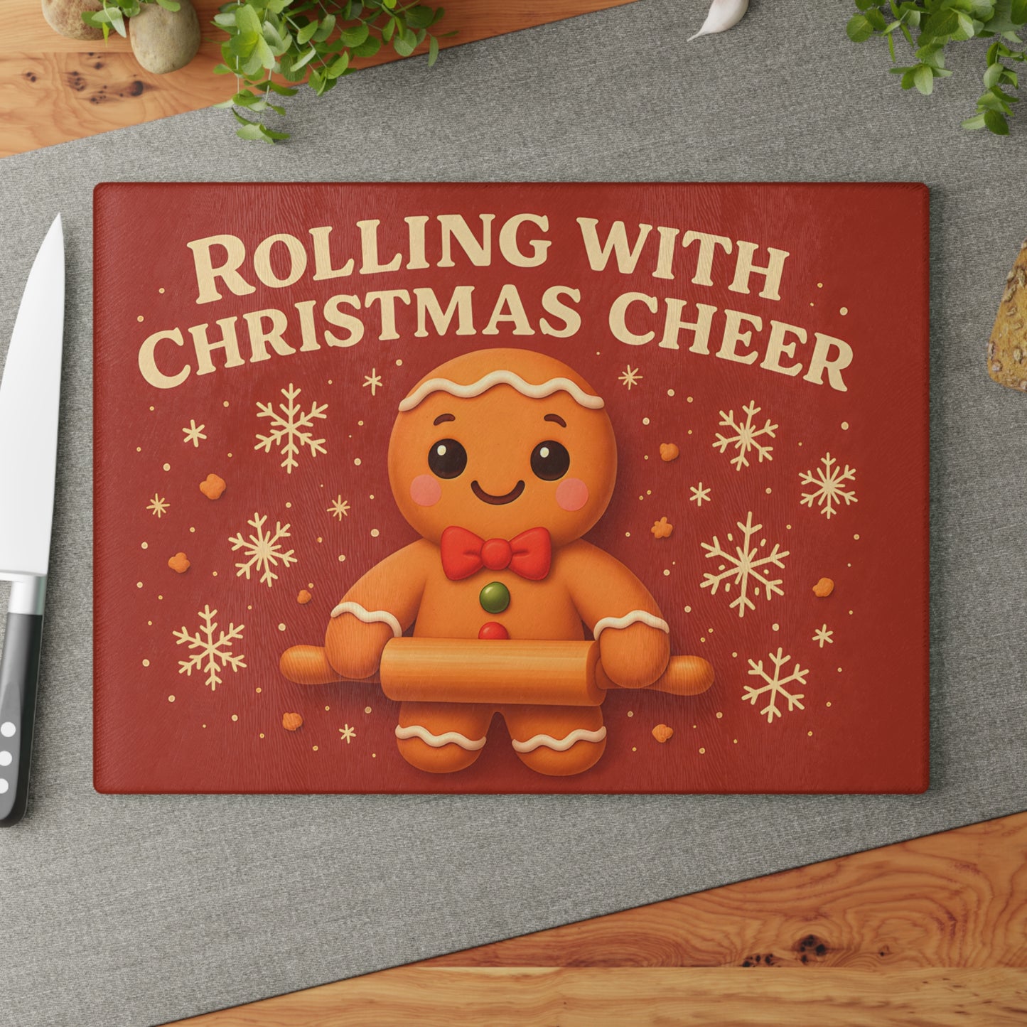 Gingerbread Christmas Glass Cutting Board - Rolling With Cheer