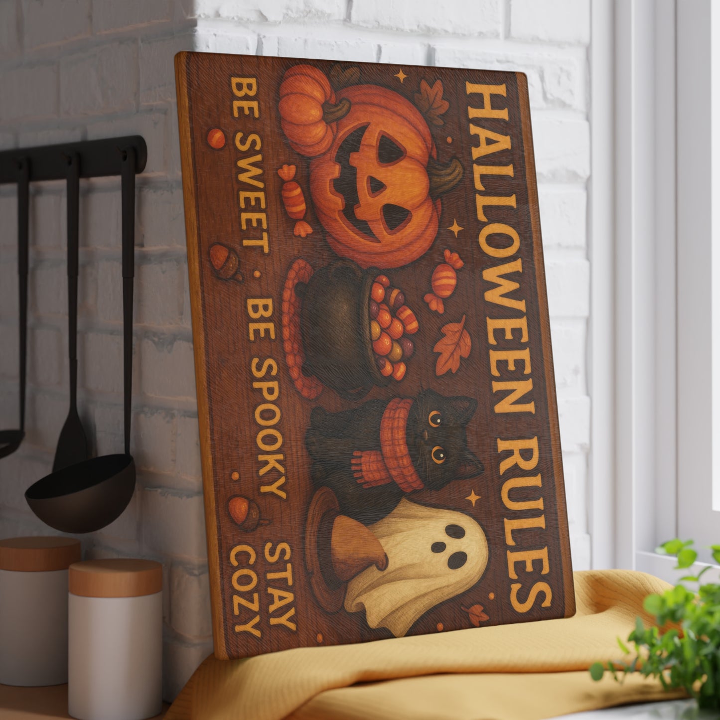 Halloween Rules Glass Cutting Board - Be Sweet, Be Spooky, Stay Cozy