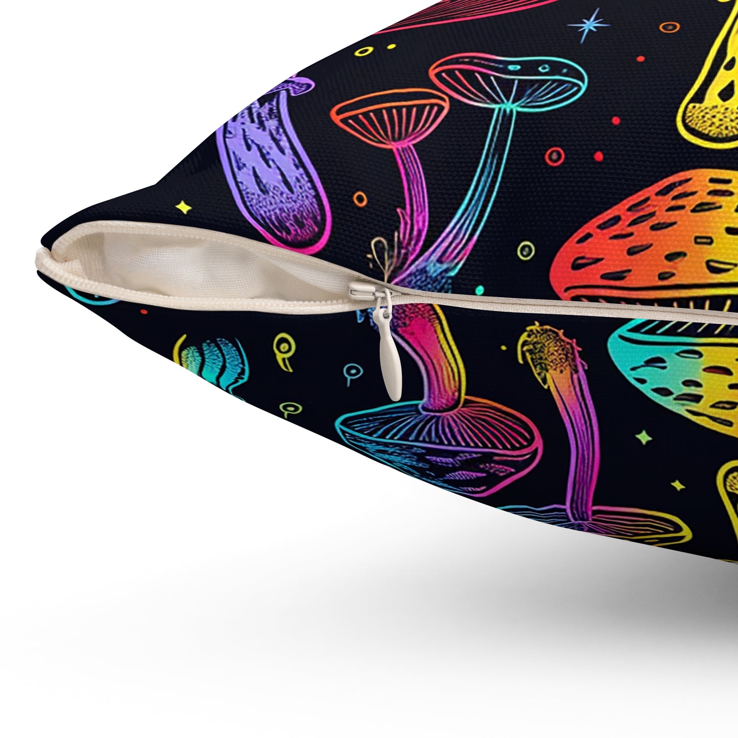 Decorative Spun Polyester Square Pillow, Stylish Mushroom Pattern with Eyes Decor for Home or Office, Great Gift Idea for Any Occasion for Anyone