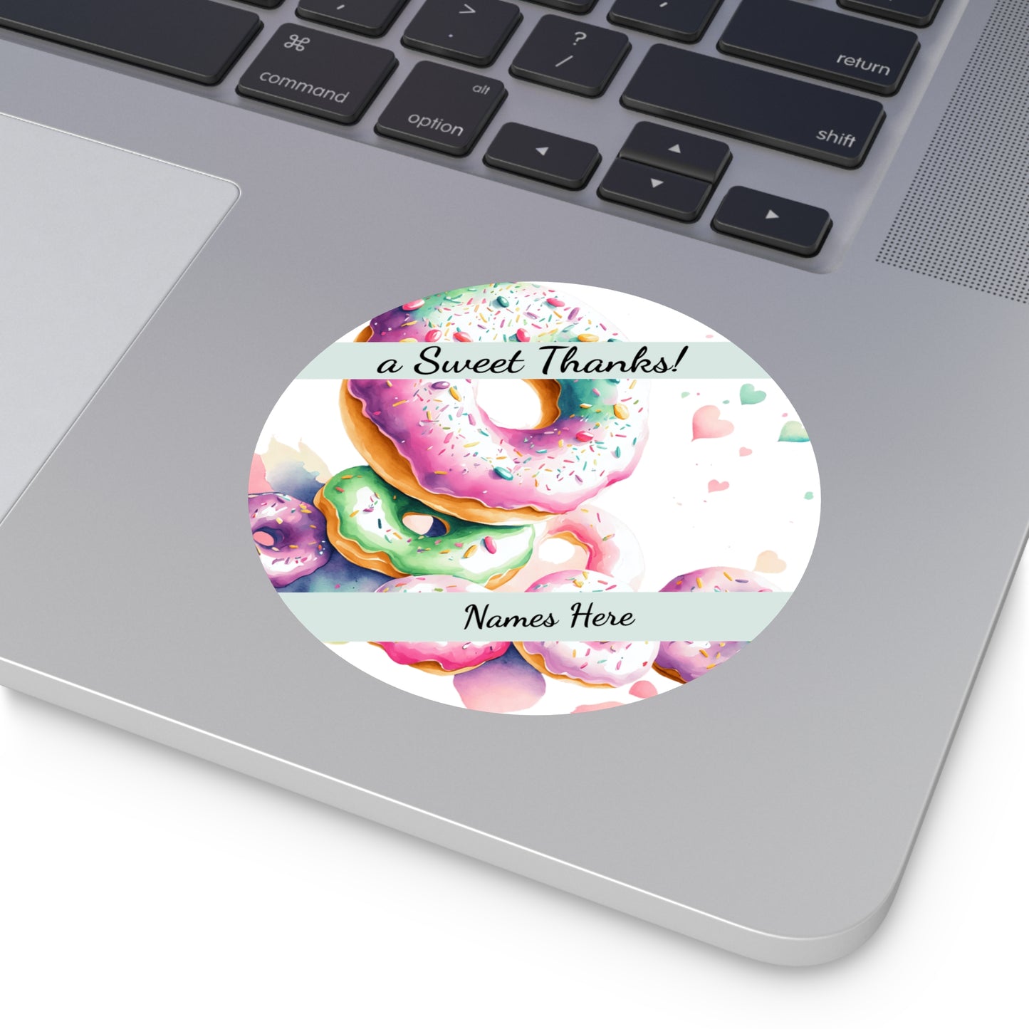 Sample Personalized Donut Round Vinyl Stickers | Sweet Thanks, Gift Labels, Party Favors, Wedding Decor, Custom Stickers