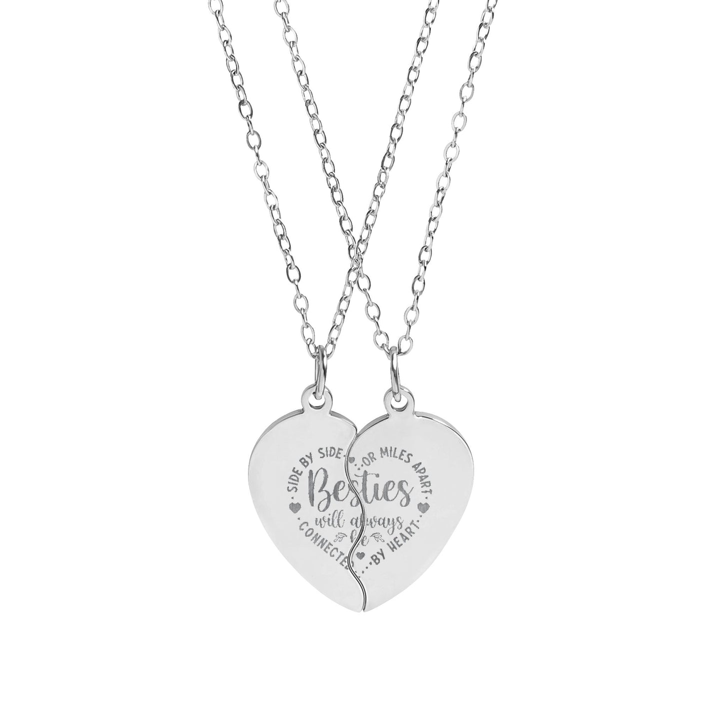 Engravable Break-Apart Heart Necklace Set — Besties Heart Split Pendant Jewelry