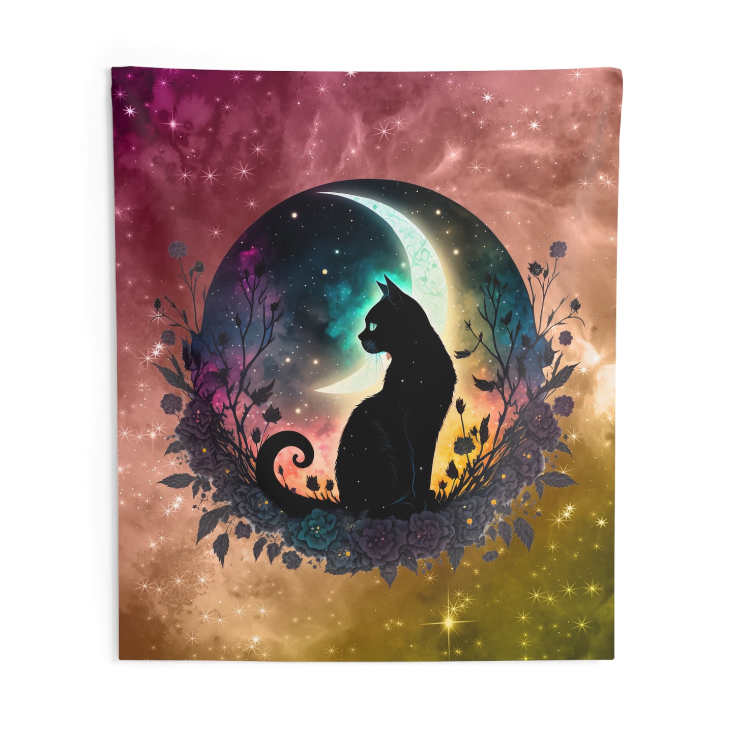 Celestial Cat Wall Tapestry - Boho Decor for Cat Lovers, Wall Hanging for Bedroom, Living Room, Unique Gift for Pet Owners, Home Decor