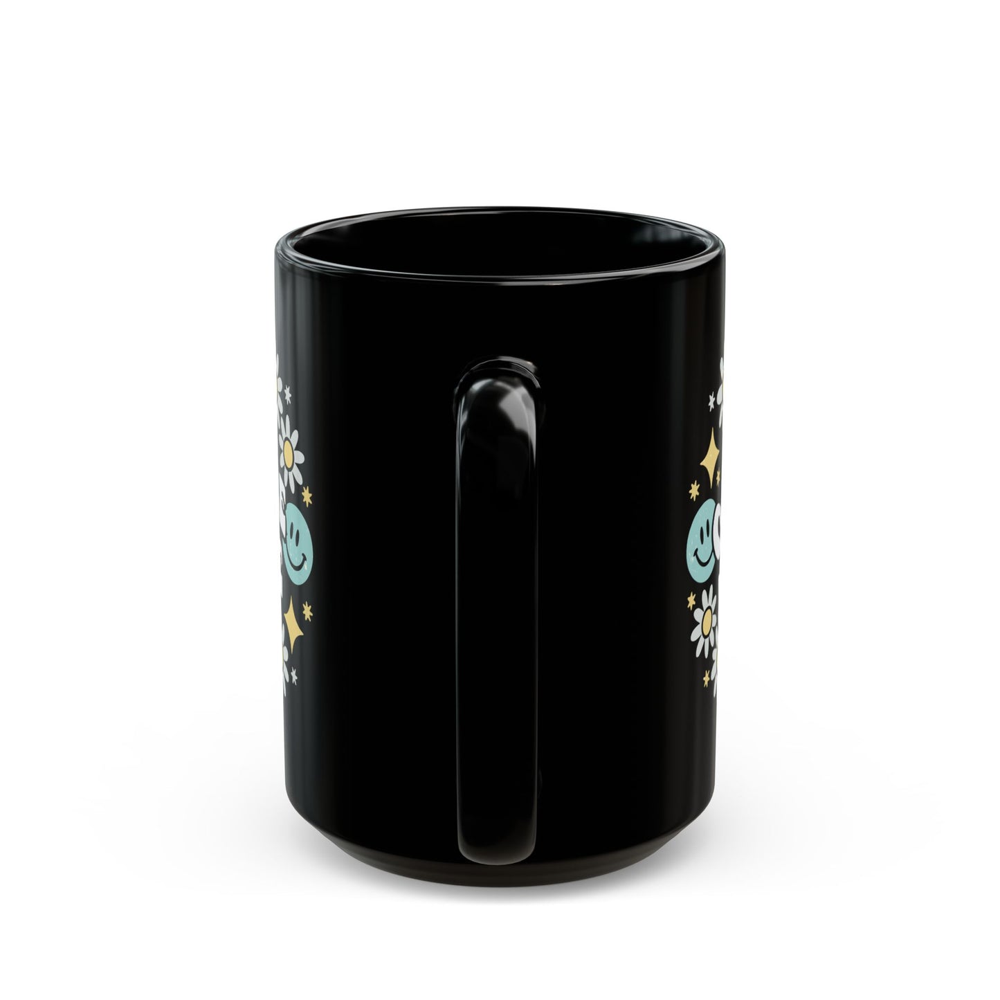Funny Motivational Black Mug, Cute Gift for Friends, Flower Design, Positive Vibes, Encouragement Beverage Holder