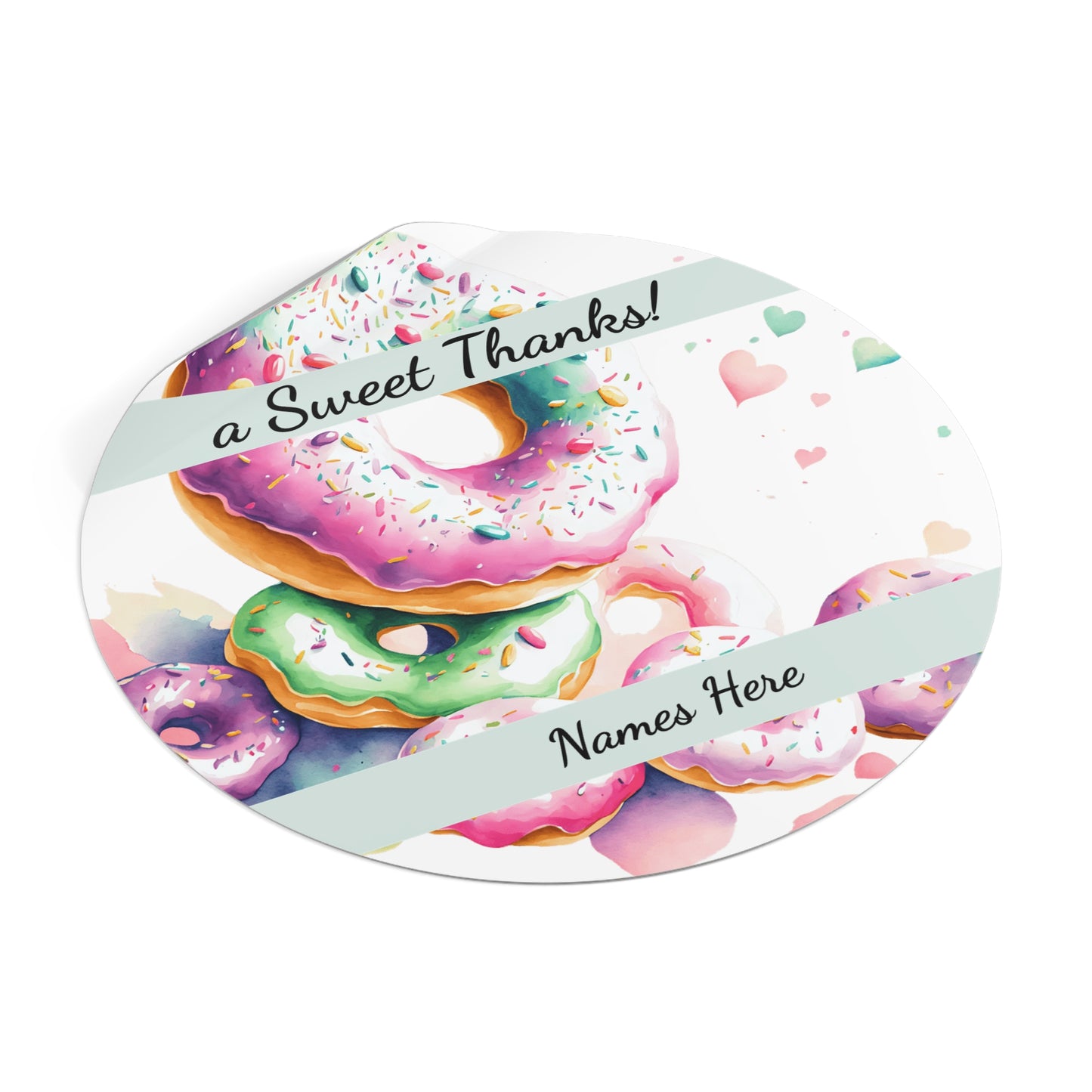 Sample Personalized Donut Round Vinyl Stickers | Sweet Thanks, Gift Labels, Party Favors, Wedding Decor, Custom Stickers