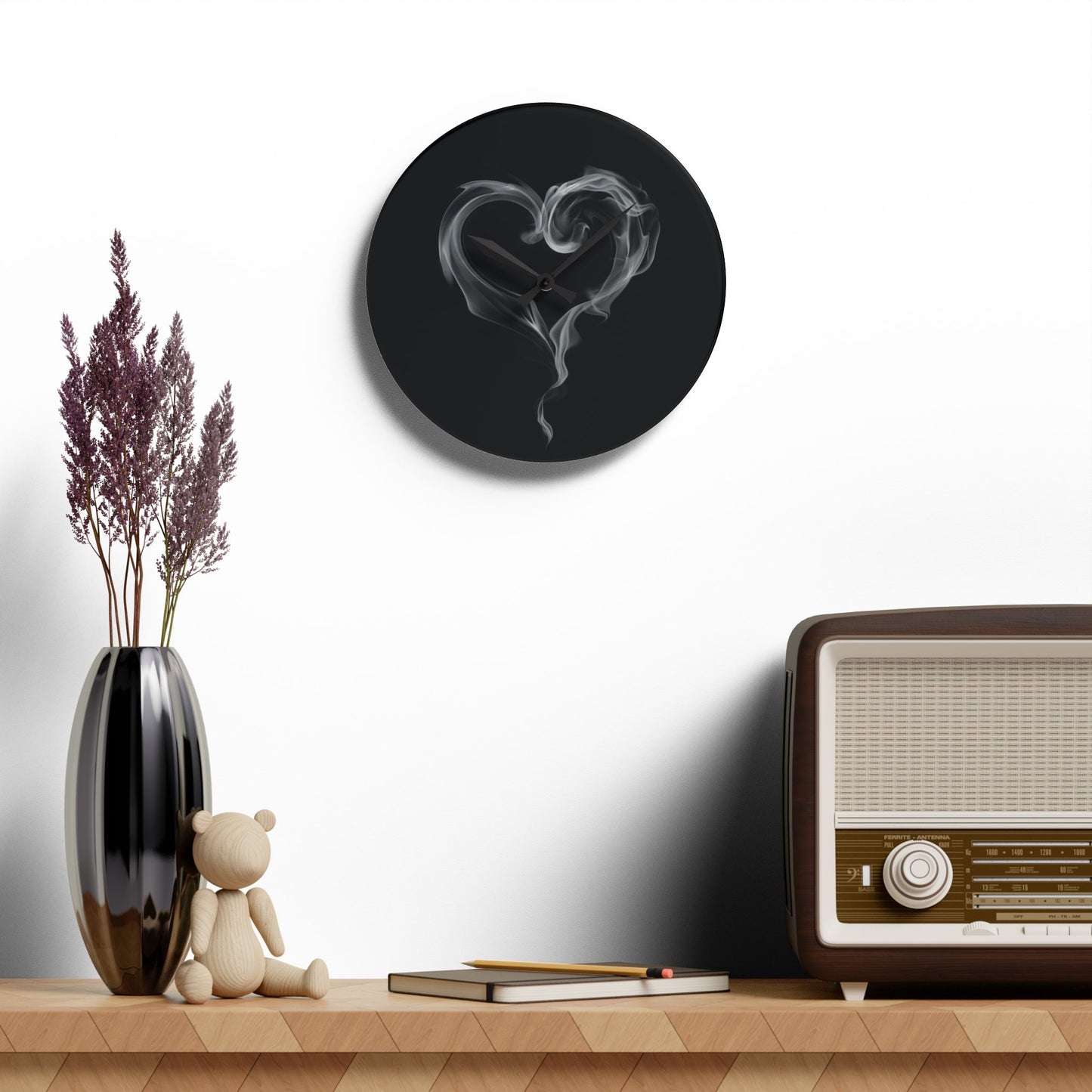 Gothic Smoky Heart Wall Clock - Dark Romance Home Office Decor