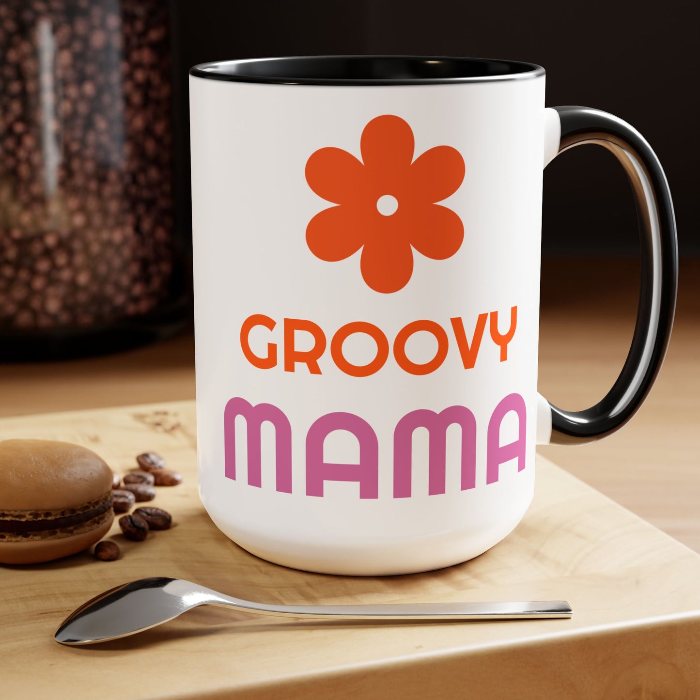 Hippie Theme Two-Tone Coffee Mugs, 15oz, Coffee, Tea, Hot Chocolate Lovers, Groovy Birthday or Any Occasion Gift Idea for Her, for Moms