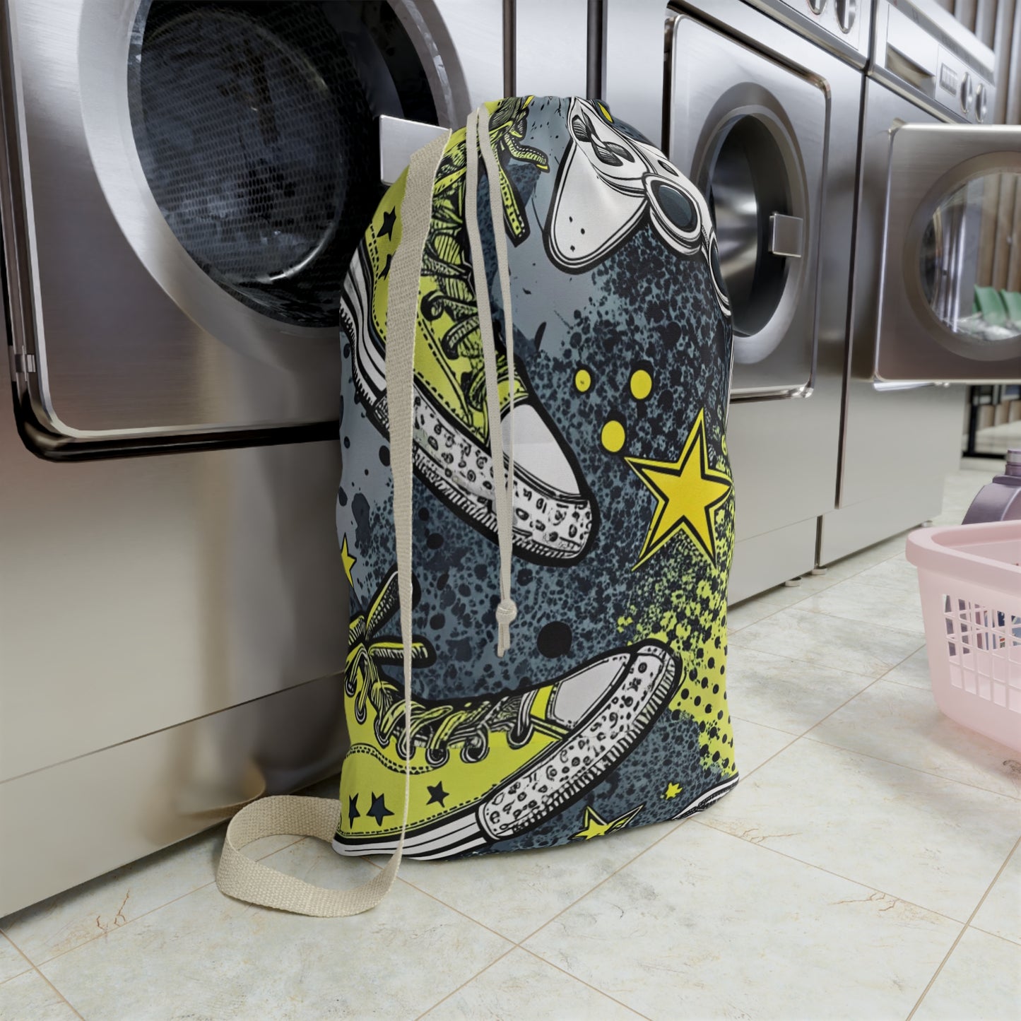 Sports & Gaming Laundry Bag — Soccer Ball, Sneakers & Controller Print