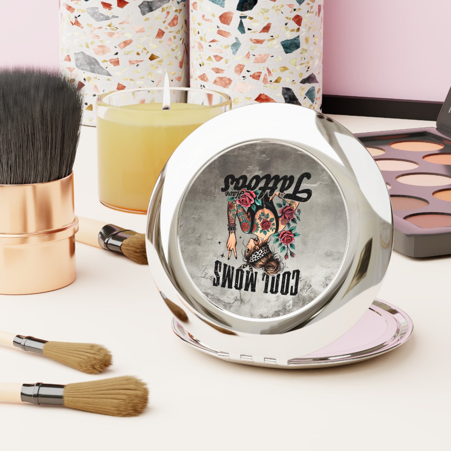 Cool Moms Tattoos Compact Travel Mirror – Perfect for On-the-Go Beauty!