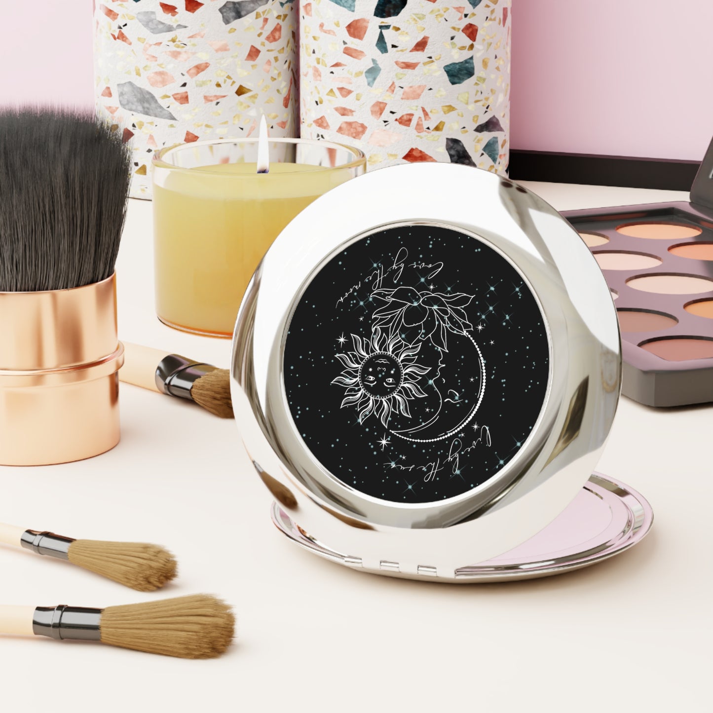Celestial Compact Travel Mirror - Inspiring Self-Care Accessory