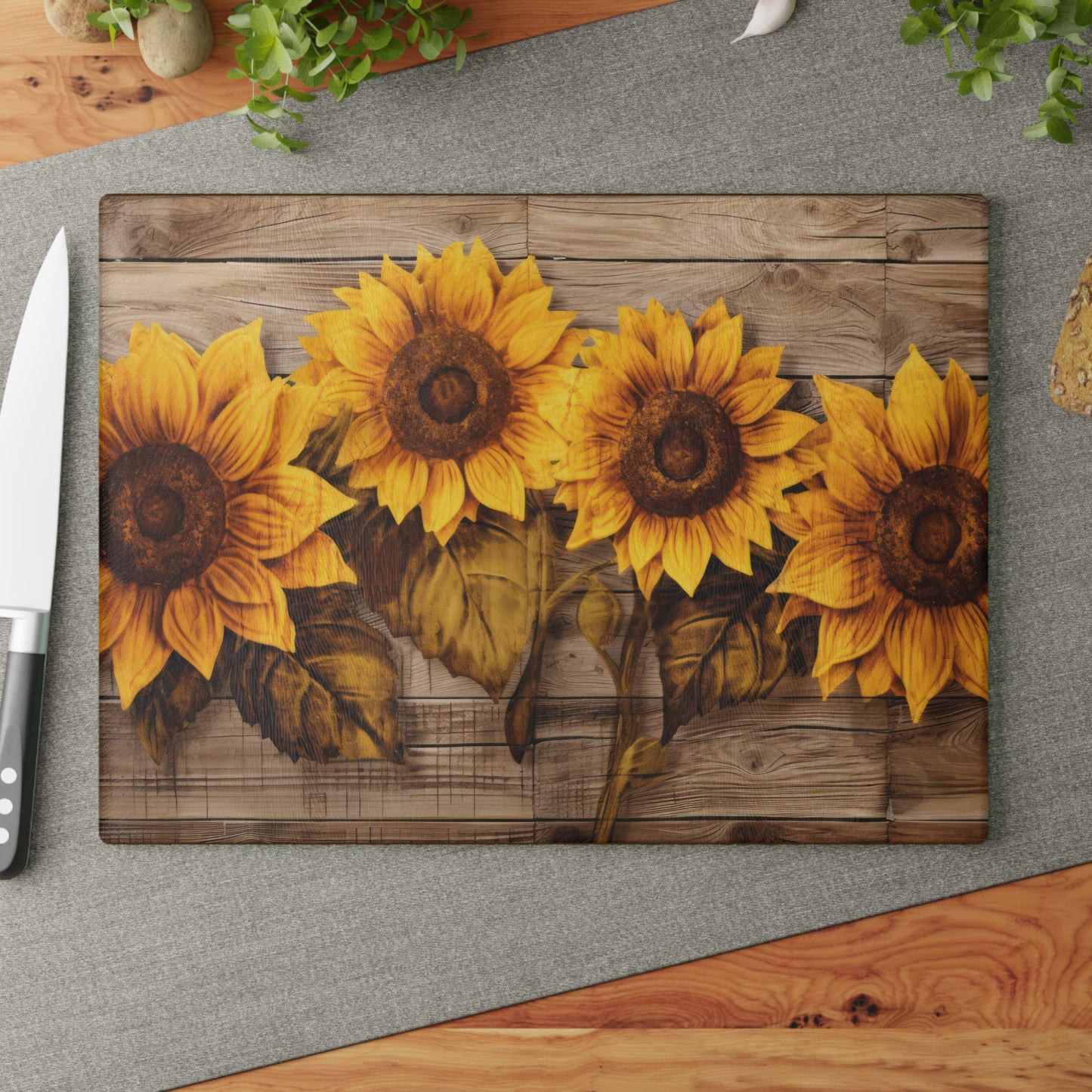 Sunflower Glass Cutting Board - Rustic Charm Kitchen Decor