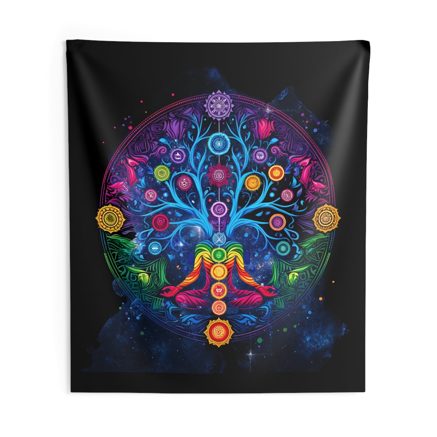 Vibrant Chakra Tree Wall Tapestry, Colorful Home Decor, Yoga Room Wall Art, Meditation Tapestry, Bohemian Wall Hanging