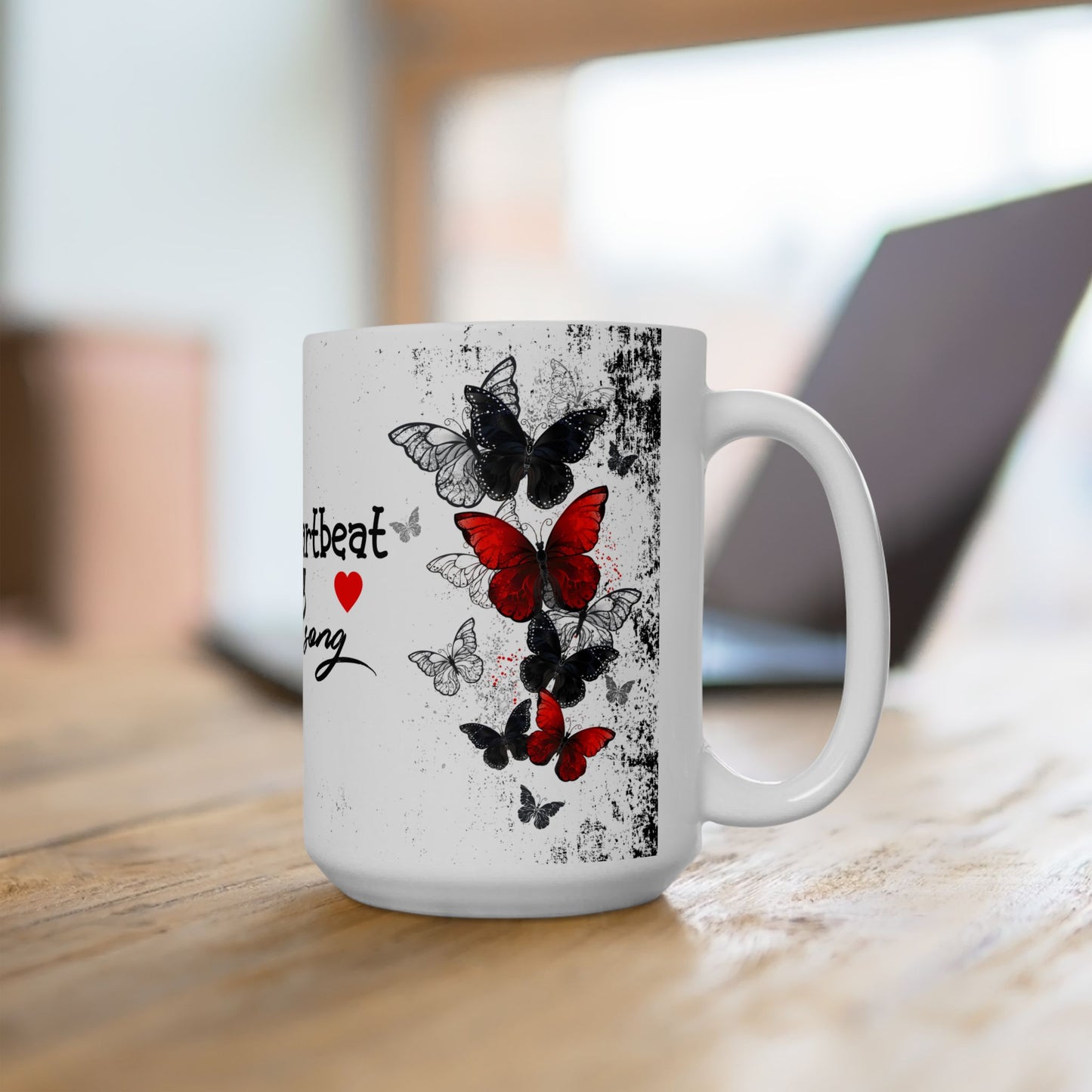 Romantic Heartbeat With Butterflies Ceramic Mug – “Your Heartbeat Is My Favorite Song” Gift