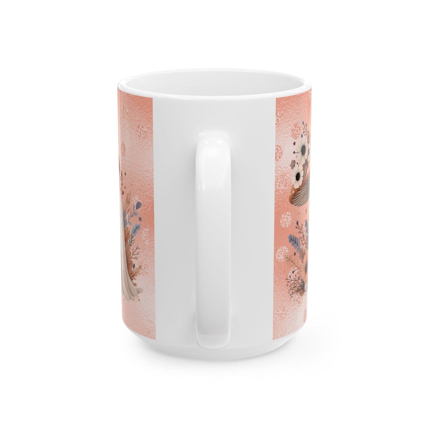 Whimsical Floral Mushroom Cute Ghost Mug, Cute Cafe Mug, Halloween Gift, Cozy Beverage Container, Fall Decor, Coffee Lover Gift