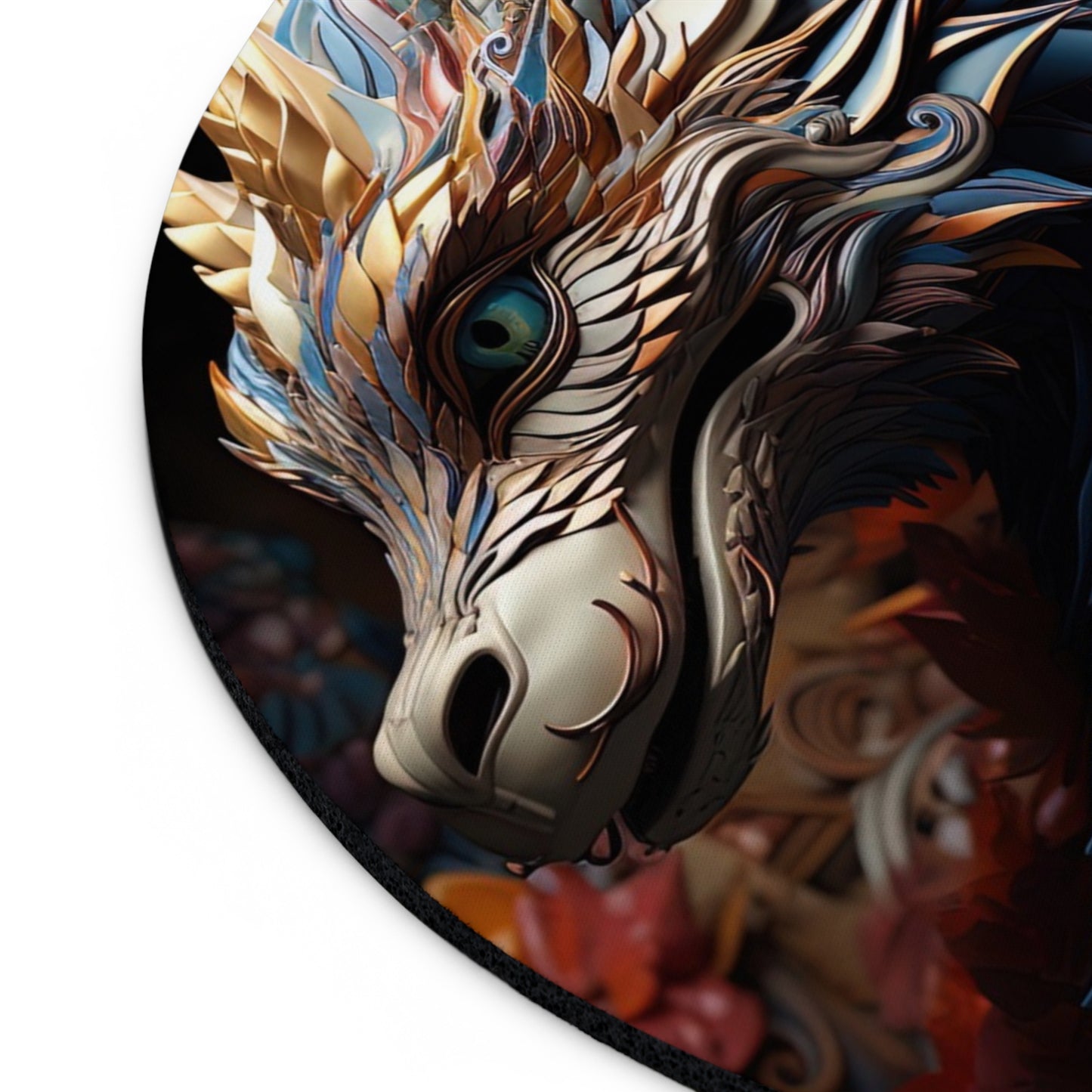 Colorful Dragon Desk Mouse Pad with Floral Design - Artistic & Eye-Catching Desk Accessory