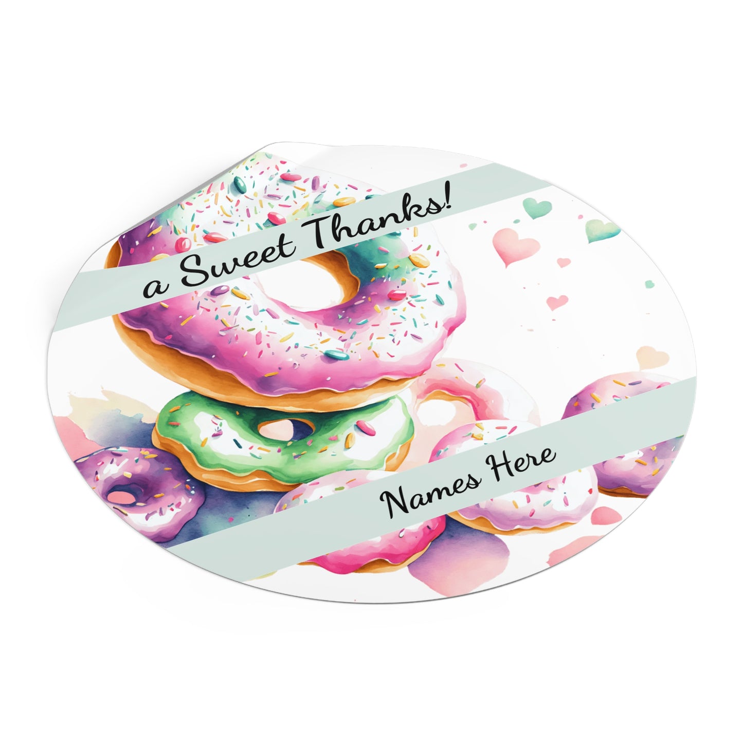 Sample Personalized Donut Round Vinyl Stickers | Sweet Thanks, Gift Labels, Party Favors, Wedding Decor, Custom Stickers
