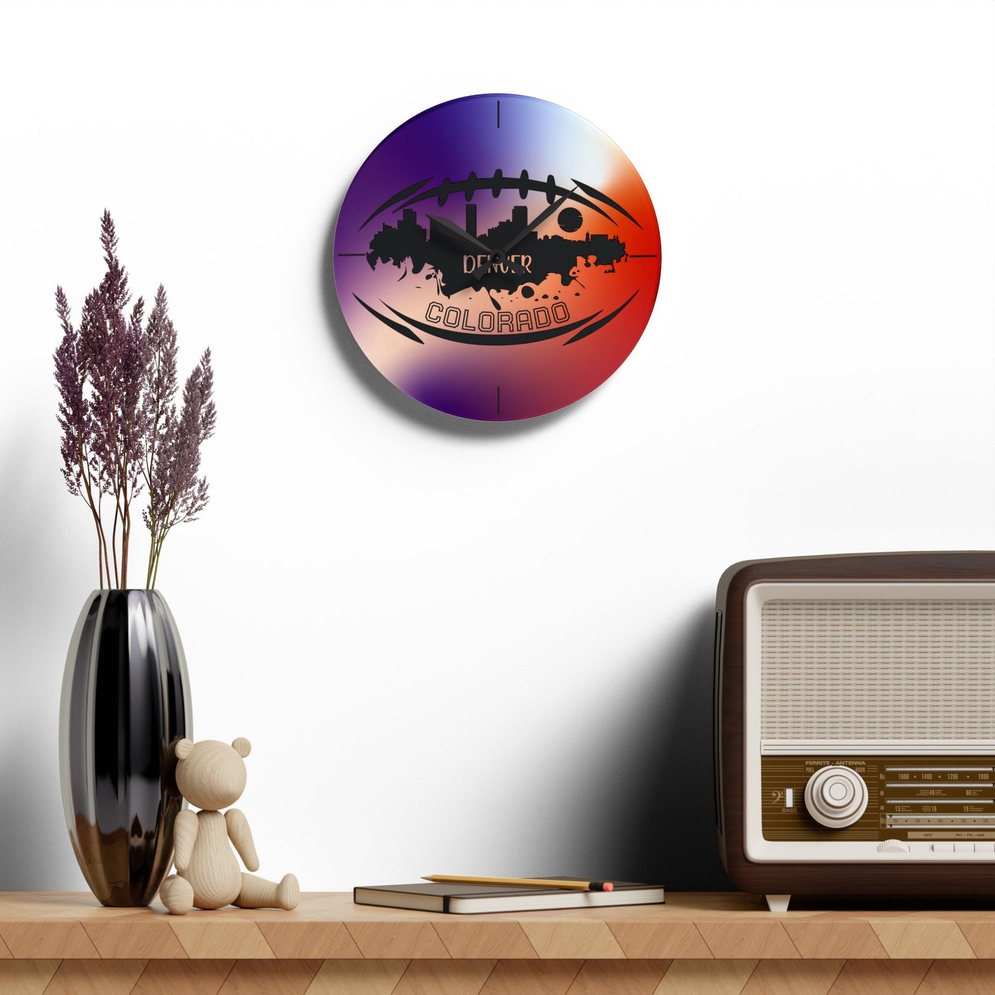 Acrylic Wall Clock — Denver Colorado Football Skyline Design