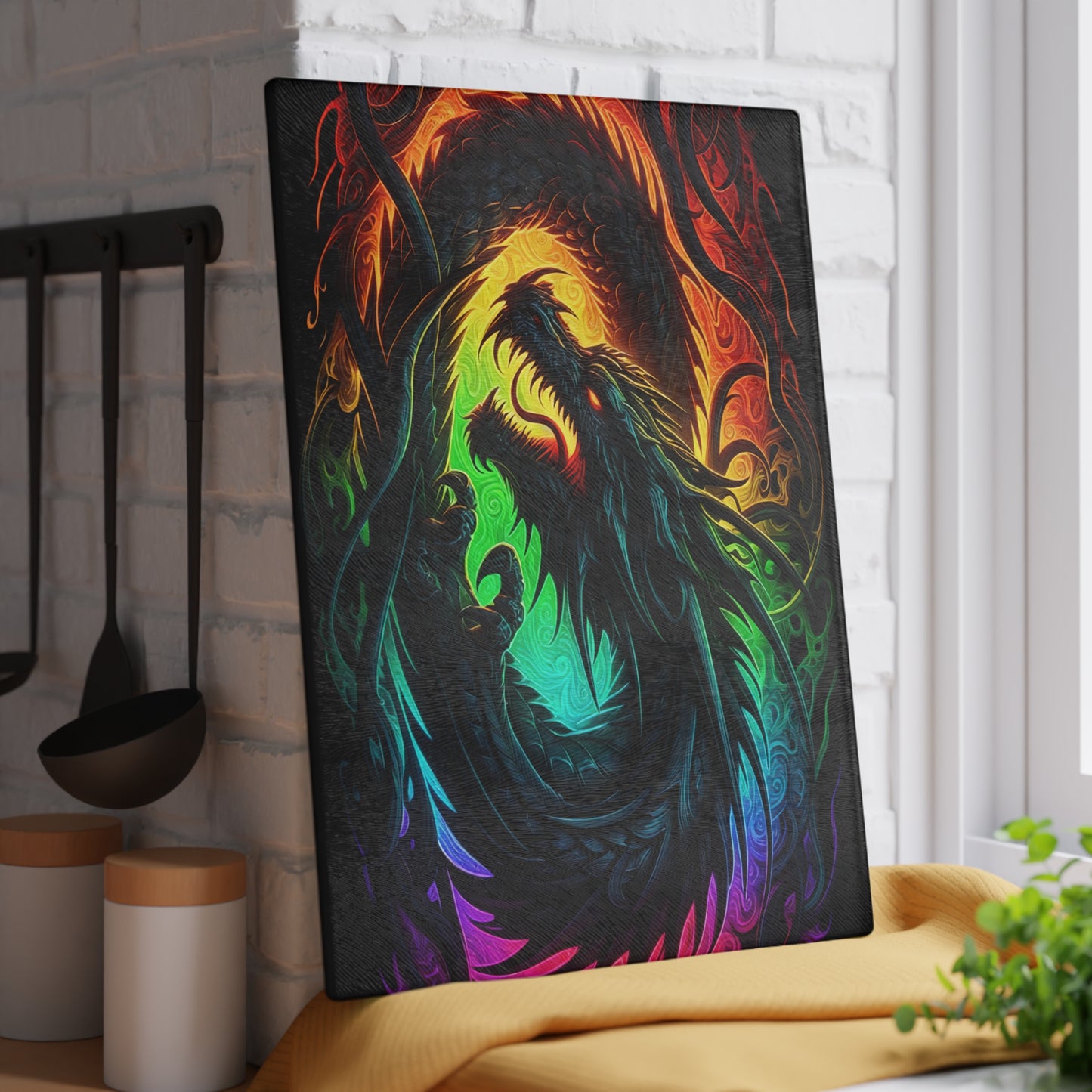 Vibrant Dragon Glass Cutting Board - Colorful Kitchen Art