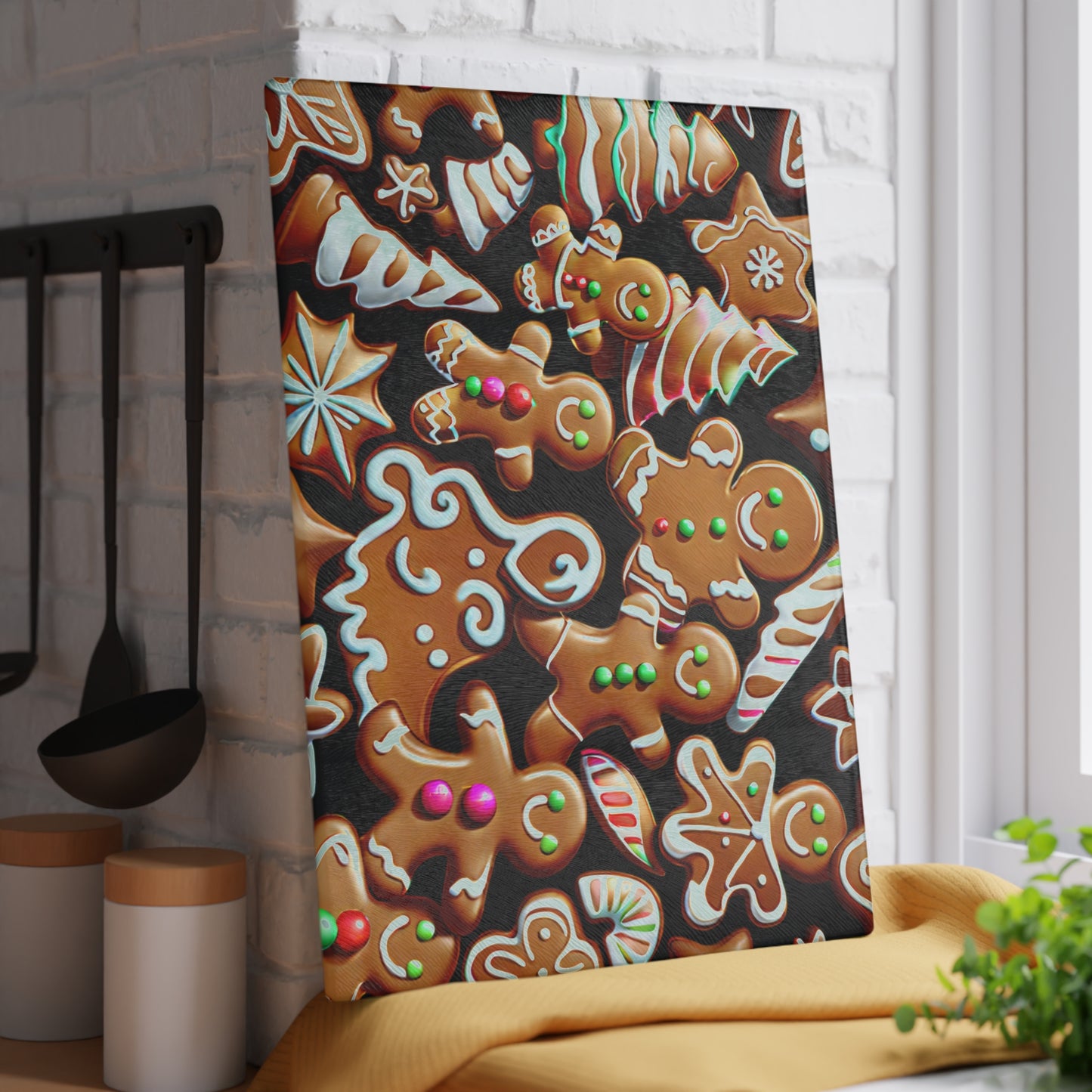 Gingerbread Holiday Glass Cutting Board