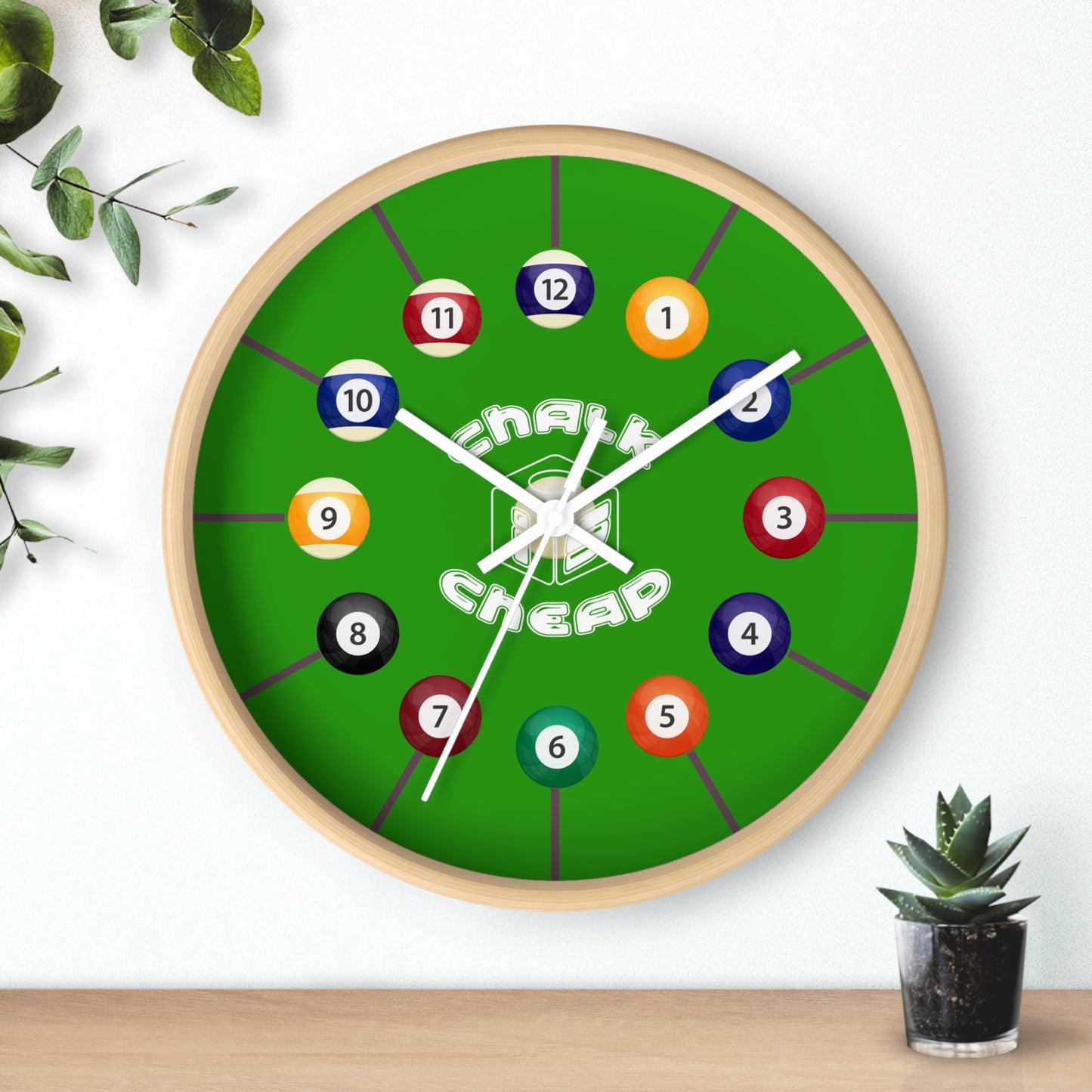 Pool Table Wall Clock — Billiard Balls Design, 'Finally Cheap' Novelty Game Room Clock
