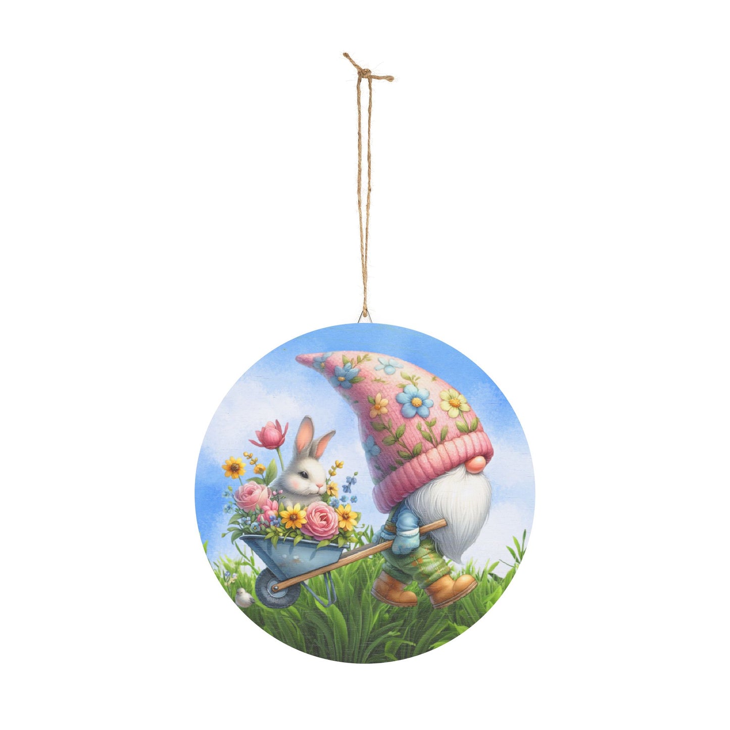 Whimsical Spring Gnome Rustic Charm Wood Sign - Floral Decor for Easter and Home