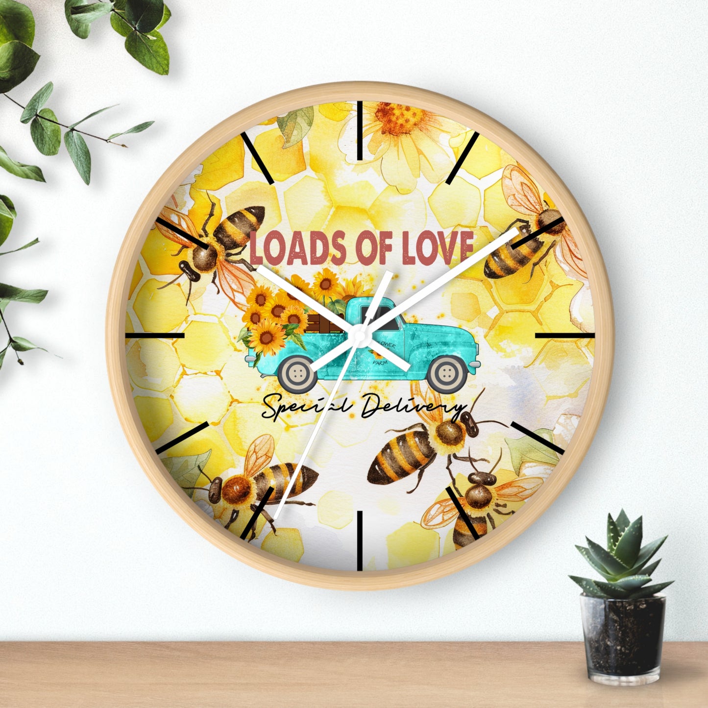 Sunflower Truck Honey Bees Wall Clock - Farmhouse Country Decor