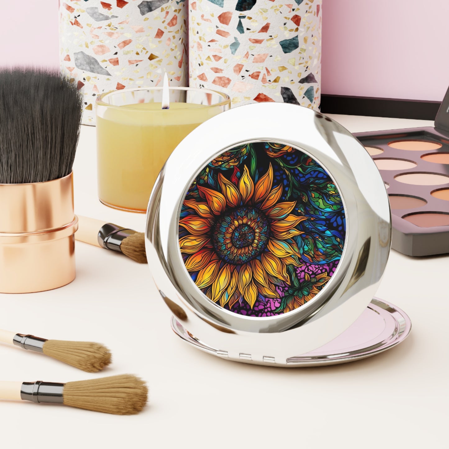 Sunflower Compact Travel Mirror - Vibrant Floral Design