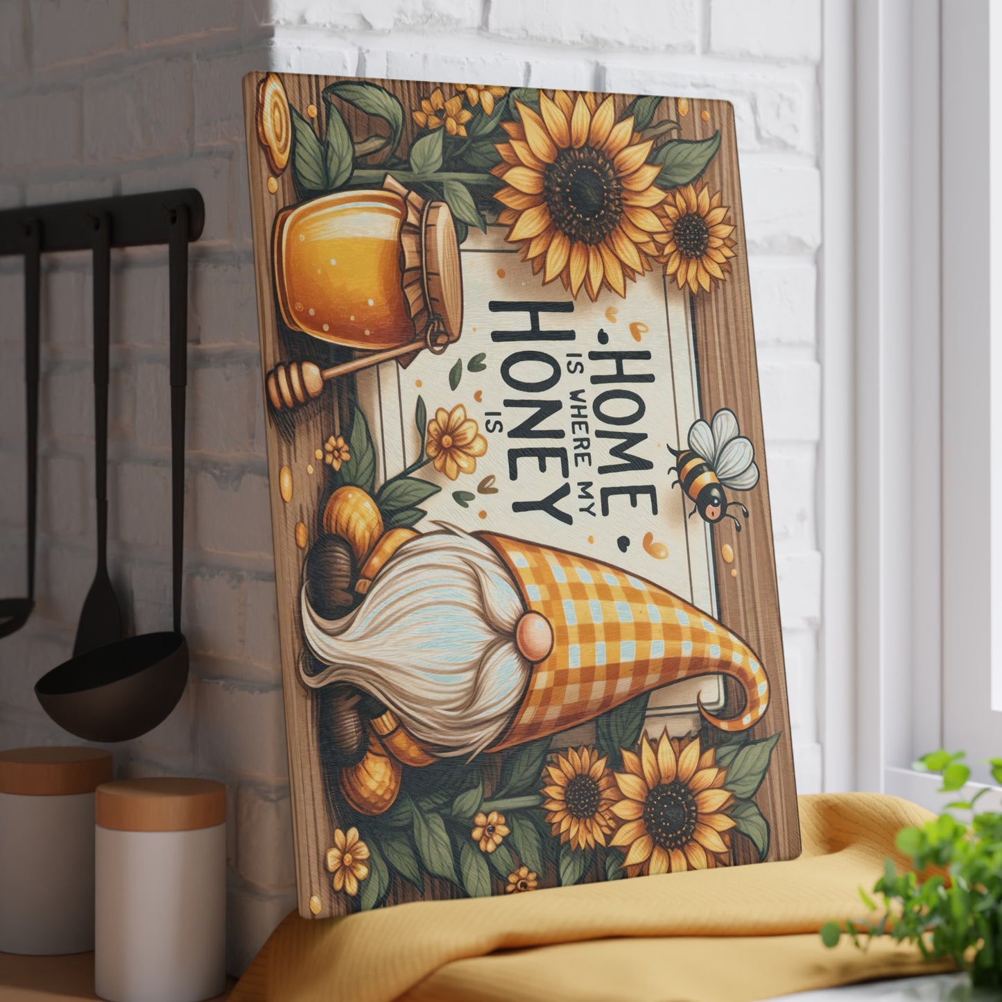 Home is Where My Honey Is Glass Cutting Board - Rustic Country Charm