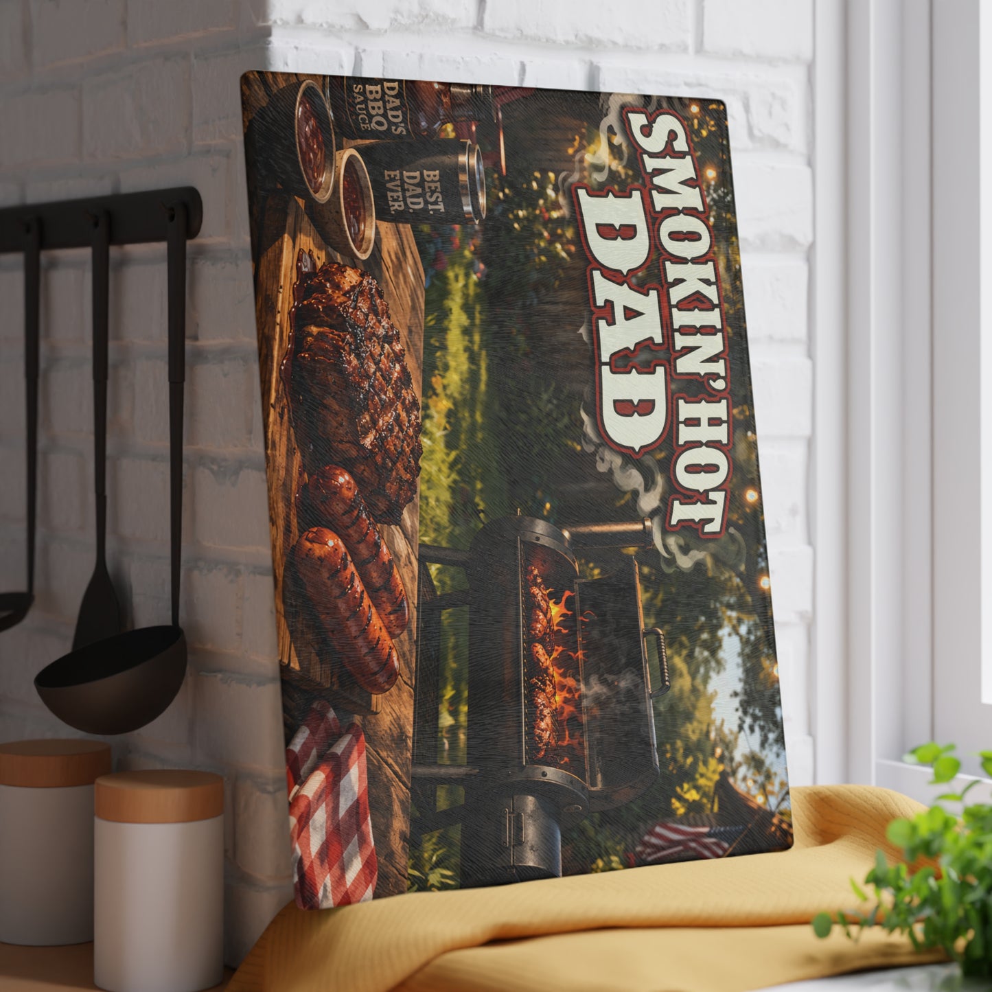 Smokin' Hot Dad Glass Cutting Board – BBQ Grilling Father's Day Gift