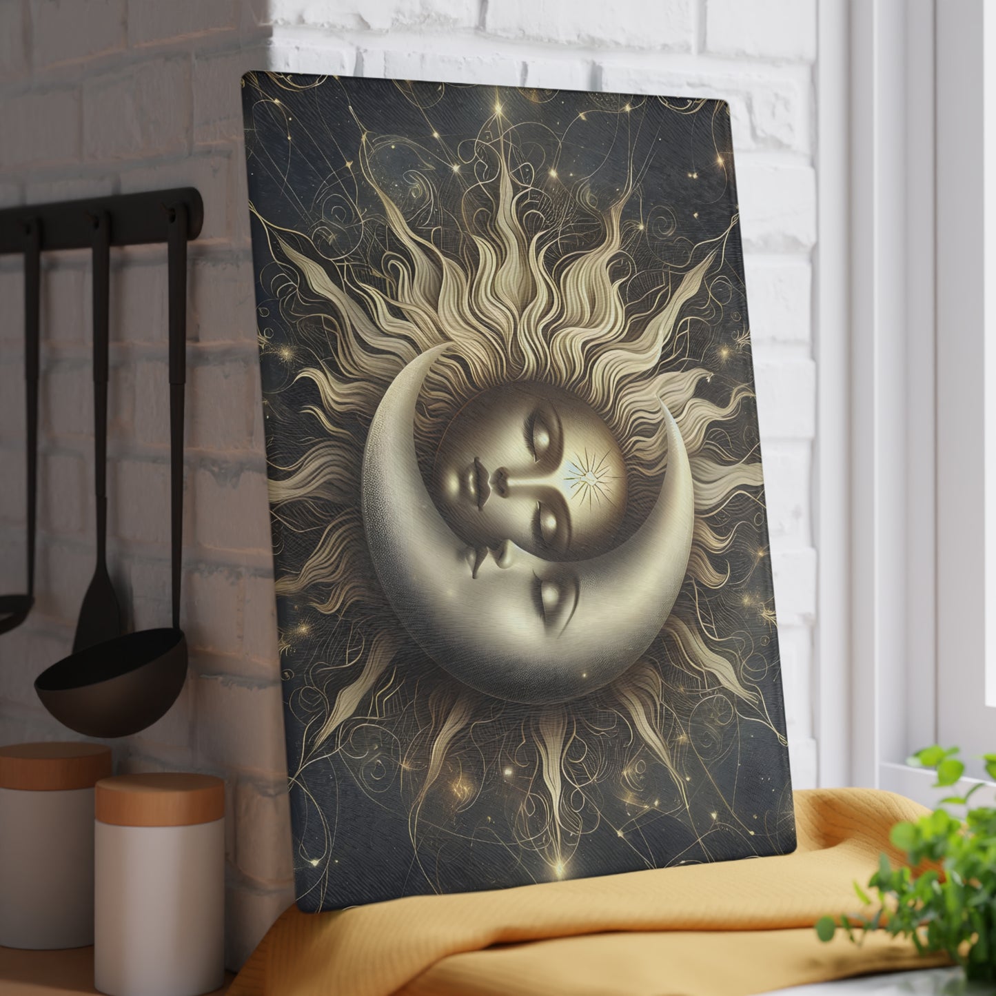Celestial Sun and Moon Glass Cutting Board