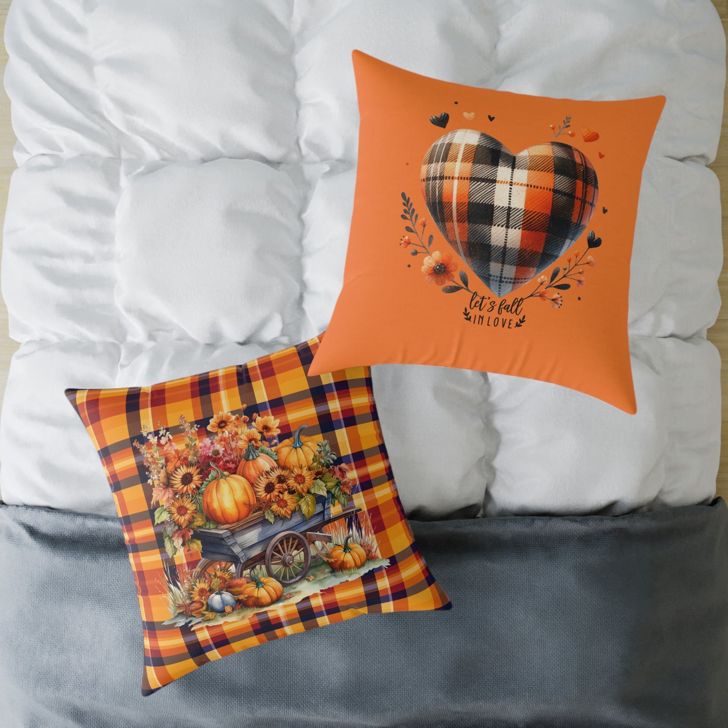 Fall Theme Square Poly Canvas Pillow, Beautiful Two-Sided Fall Theme and Fall Quote Decor for Home or Office, Stylish Accent for Any Room