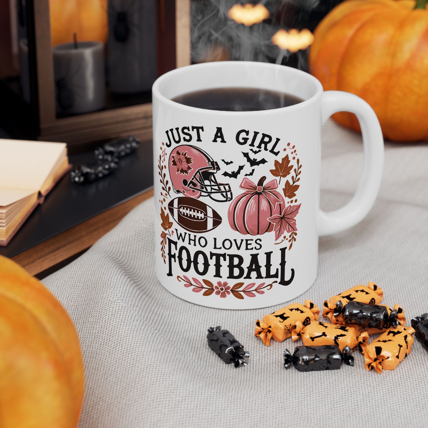Football Theme For Her Ceramic Mug, (11oz, 15oz), Cute Football Quote for Her, Coffee, Tea, Hot Chocolate Lovers, Football Lovers, Great Gift Idea for Her