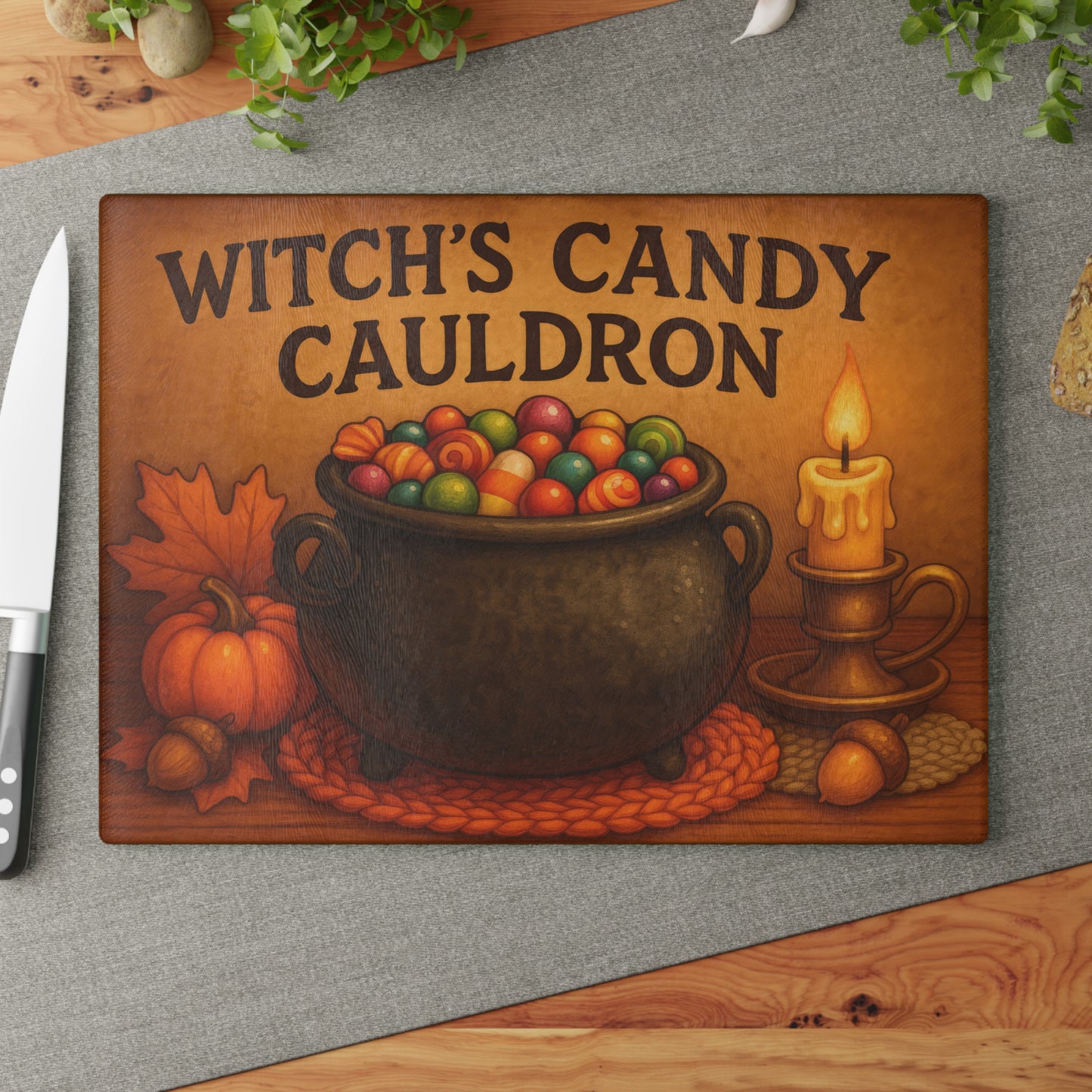 Witch's Candy Cauldron Glass Cutting Board