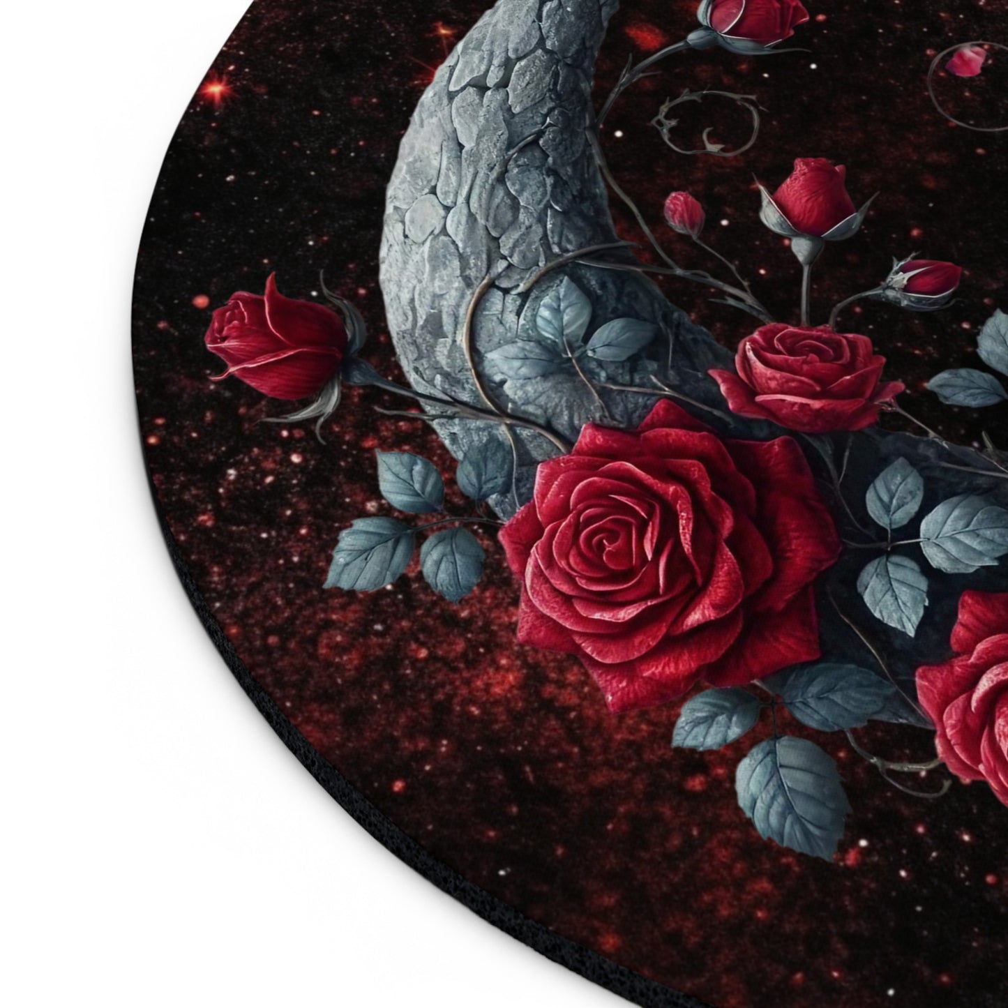 Celestial Rose Crescent Moon Desk Mouse Pad - Elegant Gaming & Office Decor