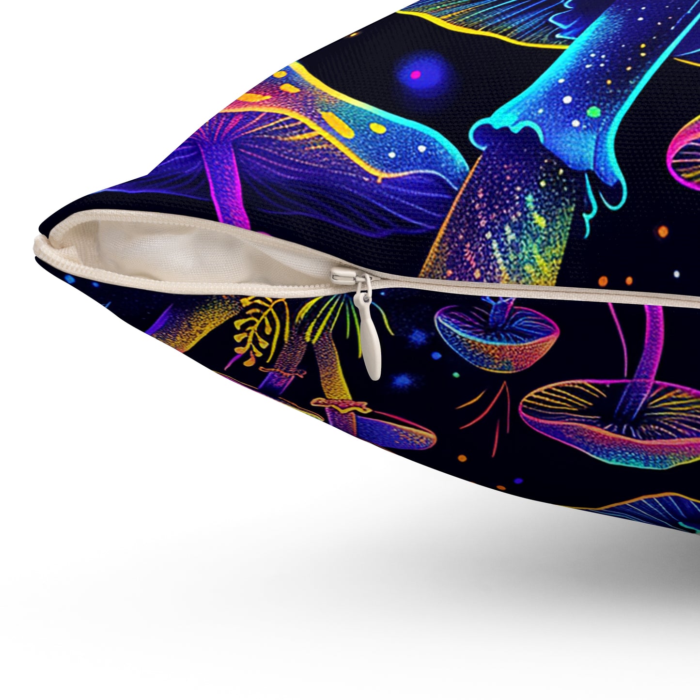 Decorative Spun Polyester Square Pillow, Stylish Mushroom Pattern with Eyes Decor for Home or Office, Great Gift Idea for Any Occasion for Anyone