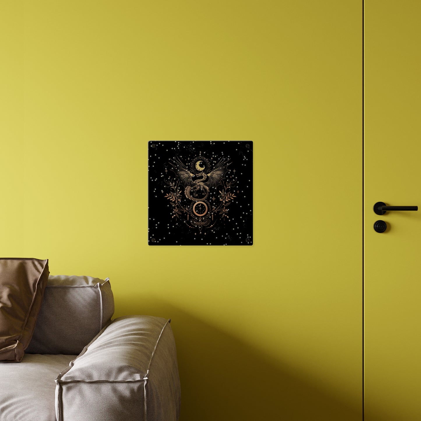Celestial Acrylic Wall Art Panel - Mystical Dragon with Moon and Stars Decor
