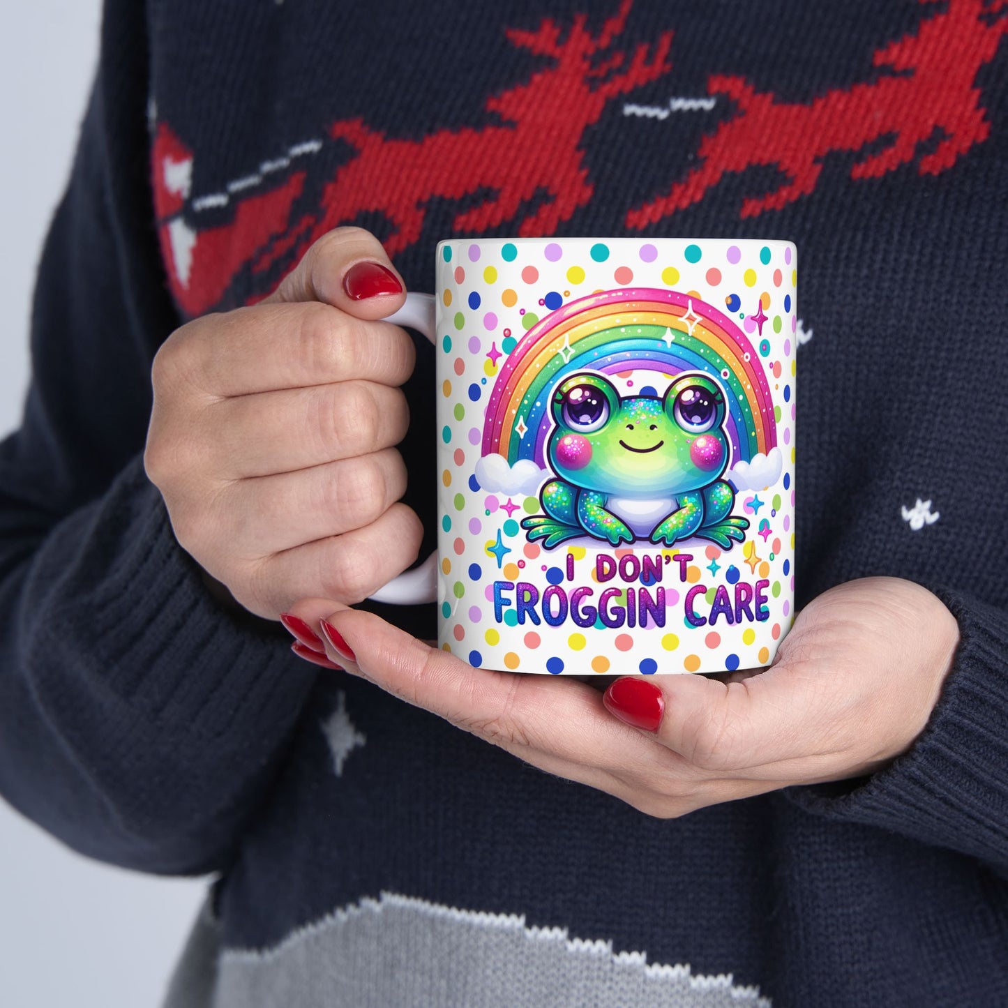 Whimsical Frog Ceramic Mug | Rainbow Polka Dot Design | Fun Gift Idea, Colorful Coffee Cup, Cute Home Decor,