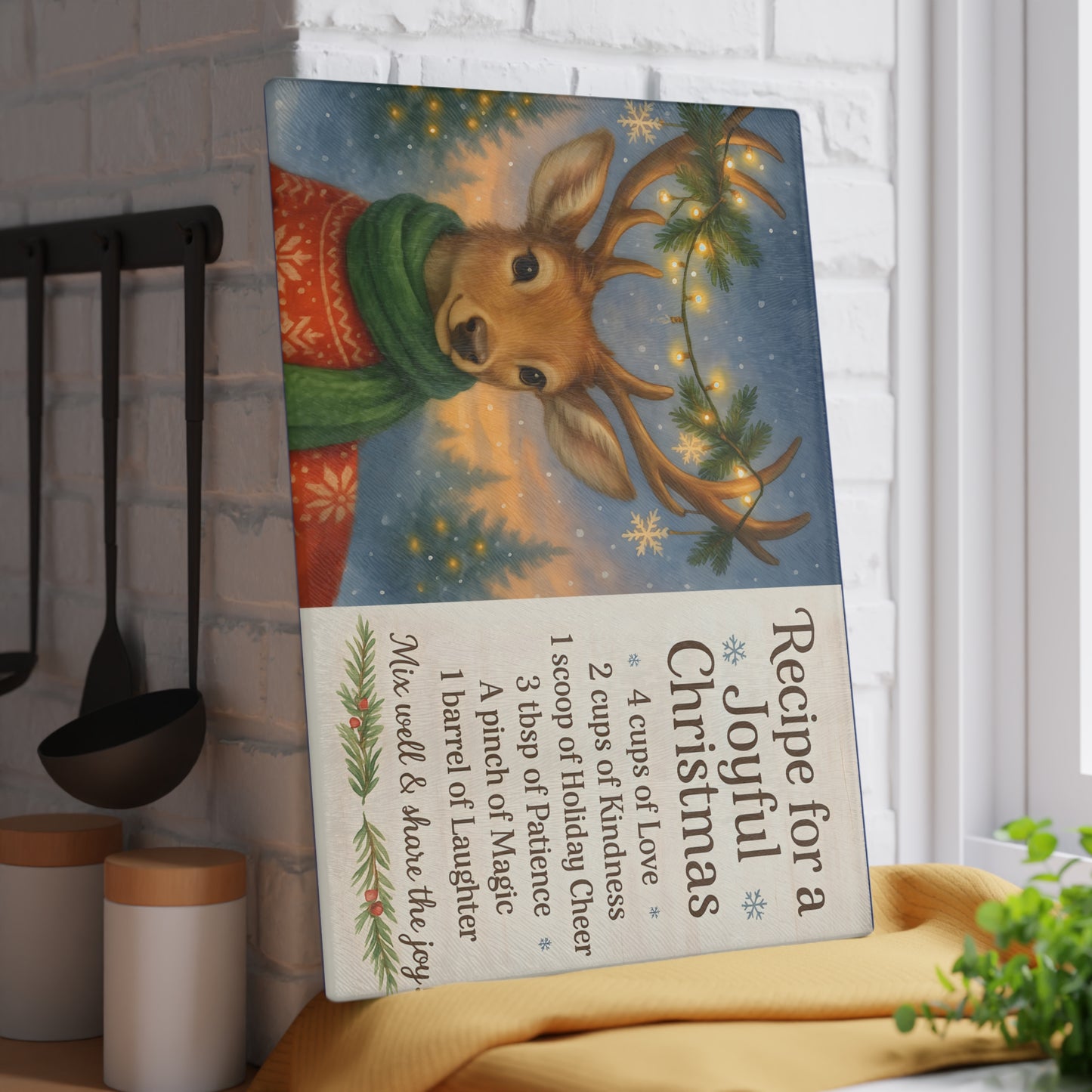 Joyful Christmas Recipe Glass Cutting Board