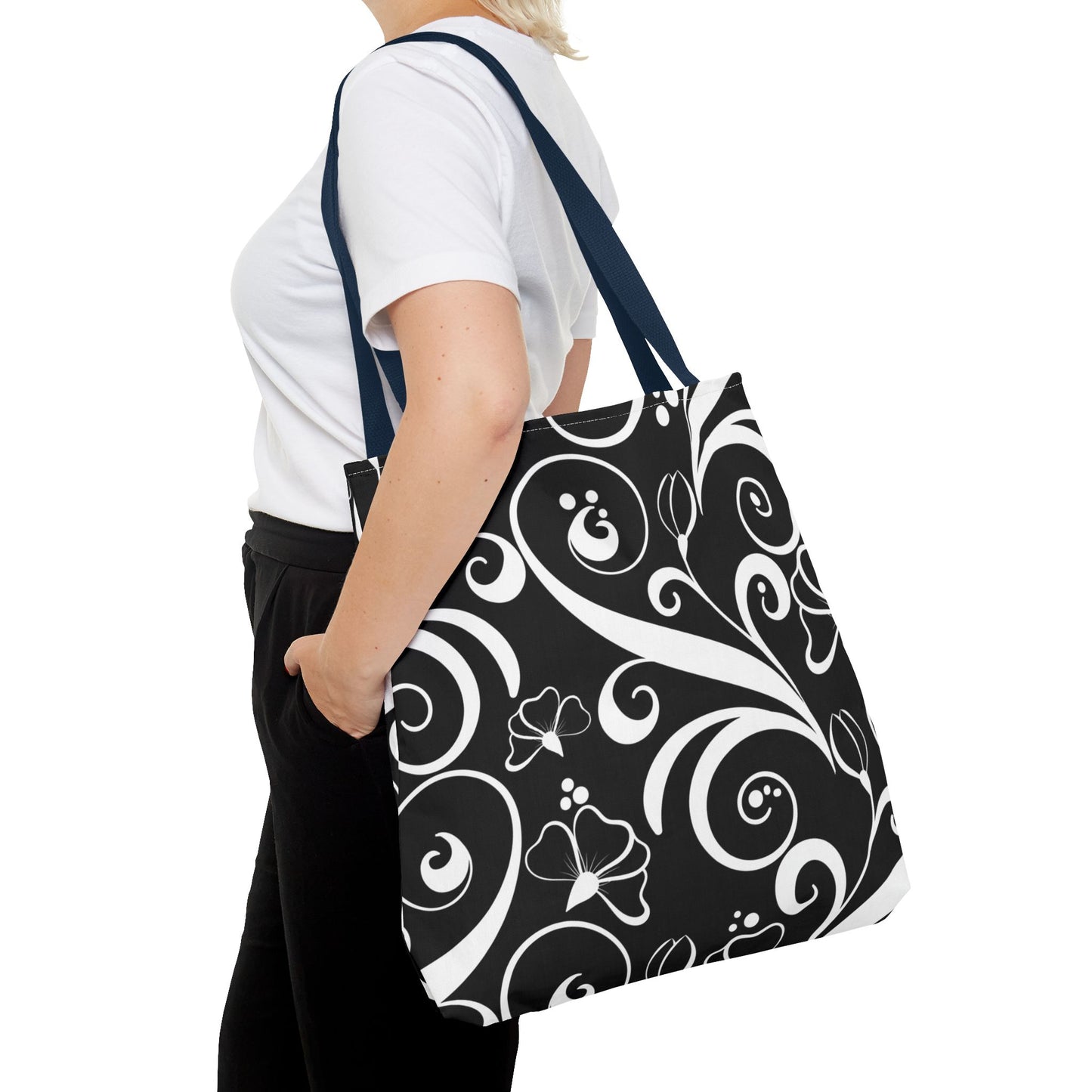 Fashionable Black and White Pattern Tote Bag (AOP), Stylish, Great Gift Idea for Birthdays, Holidays, Any Occasion for Anyone