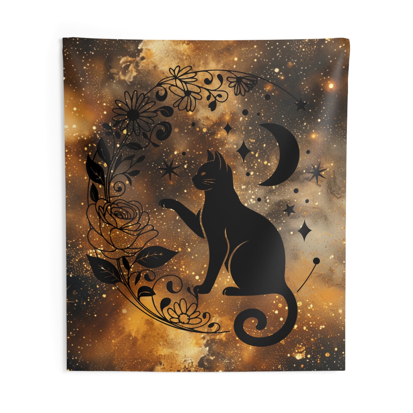 Celestial Cat Indoor Wall Tapestry | Boho Room Decor, Astrology Wall Art, Cat Lover Gift, Bedroom Wall Hanging, Cozy Home Accent
