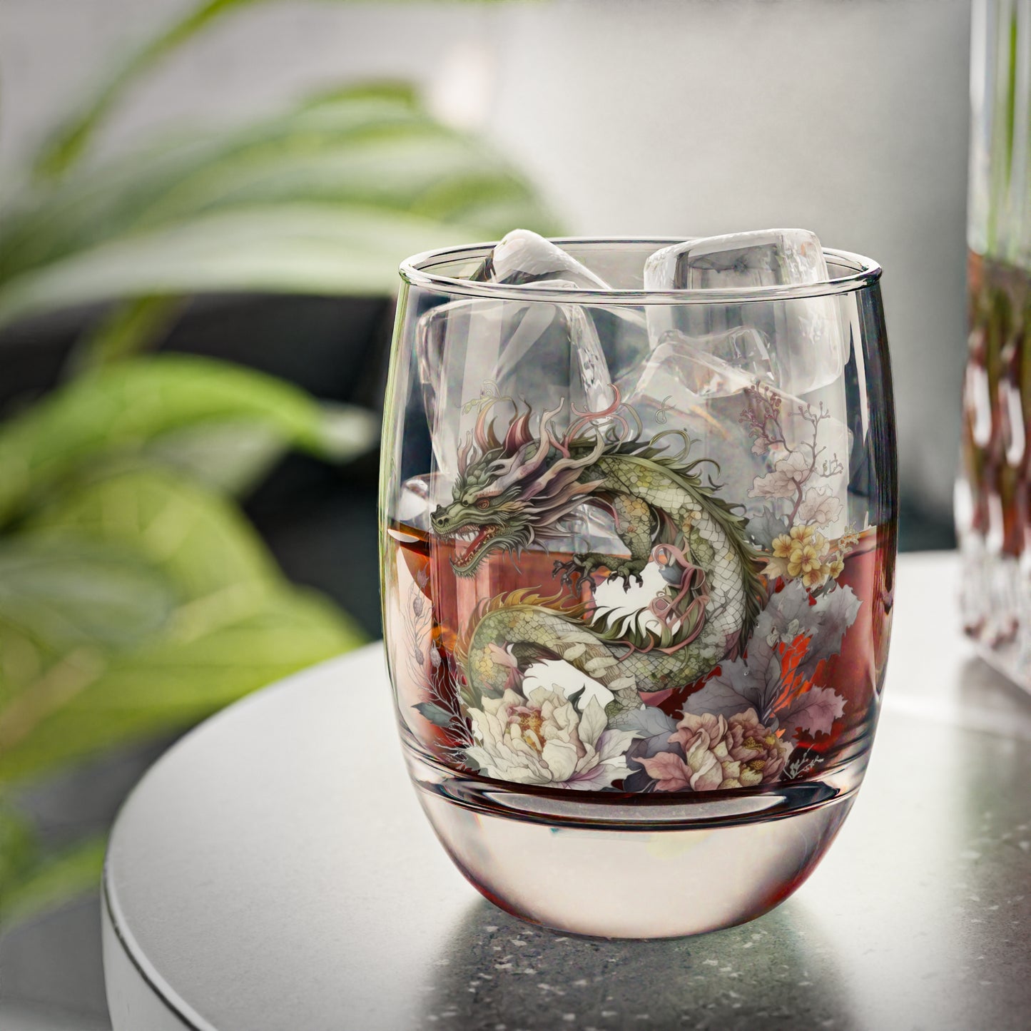 Dragon Floral Whiskey Glass 6oz – Vintage Asian-Inspired Barware Gift