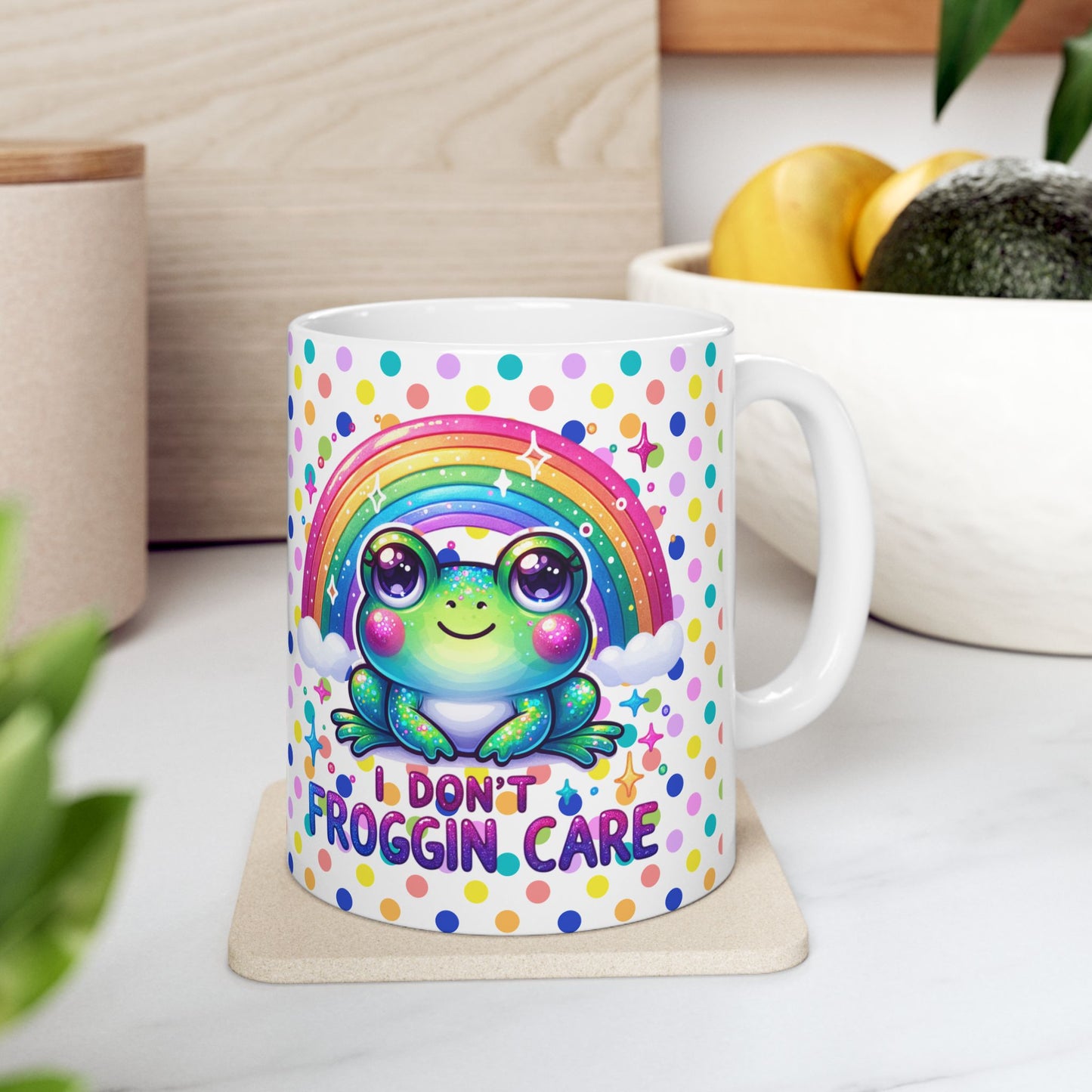 Whimsical Frog Ceramic Mug | Rainbow Polka Dot Design | Fun Gift Idea, Colorful Coffee Cup, Cute Home Decor,