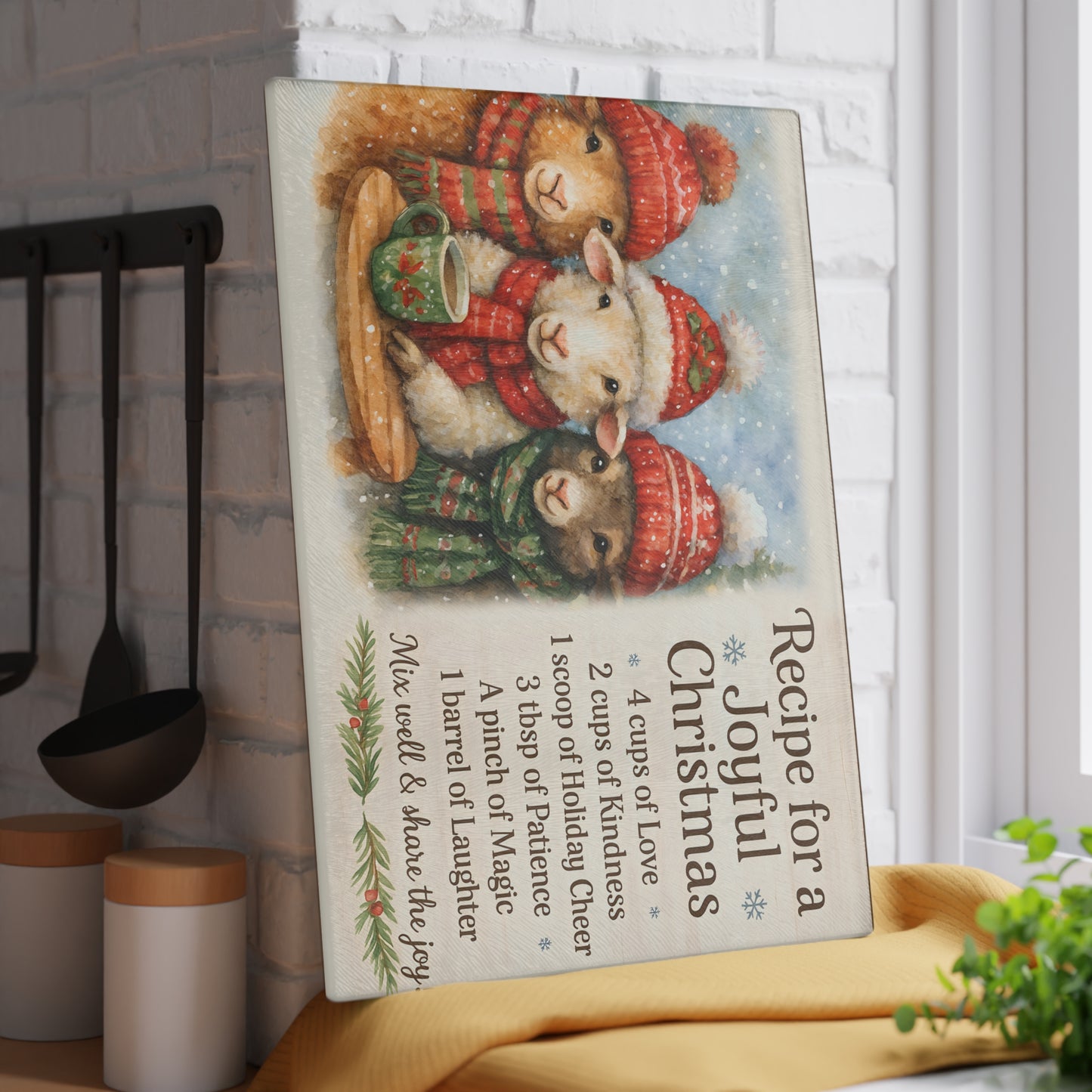 Joyful Christmas Recipe Glass Cutting Board