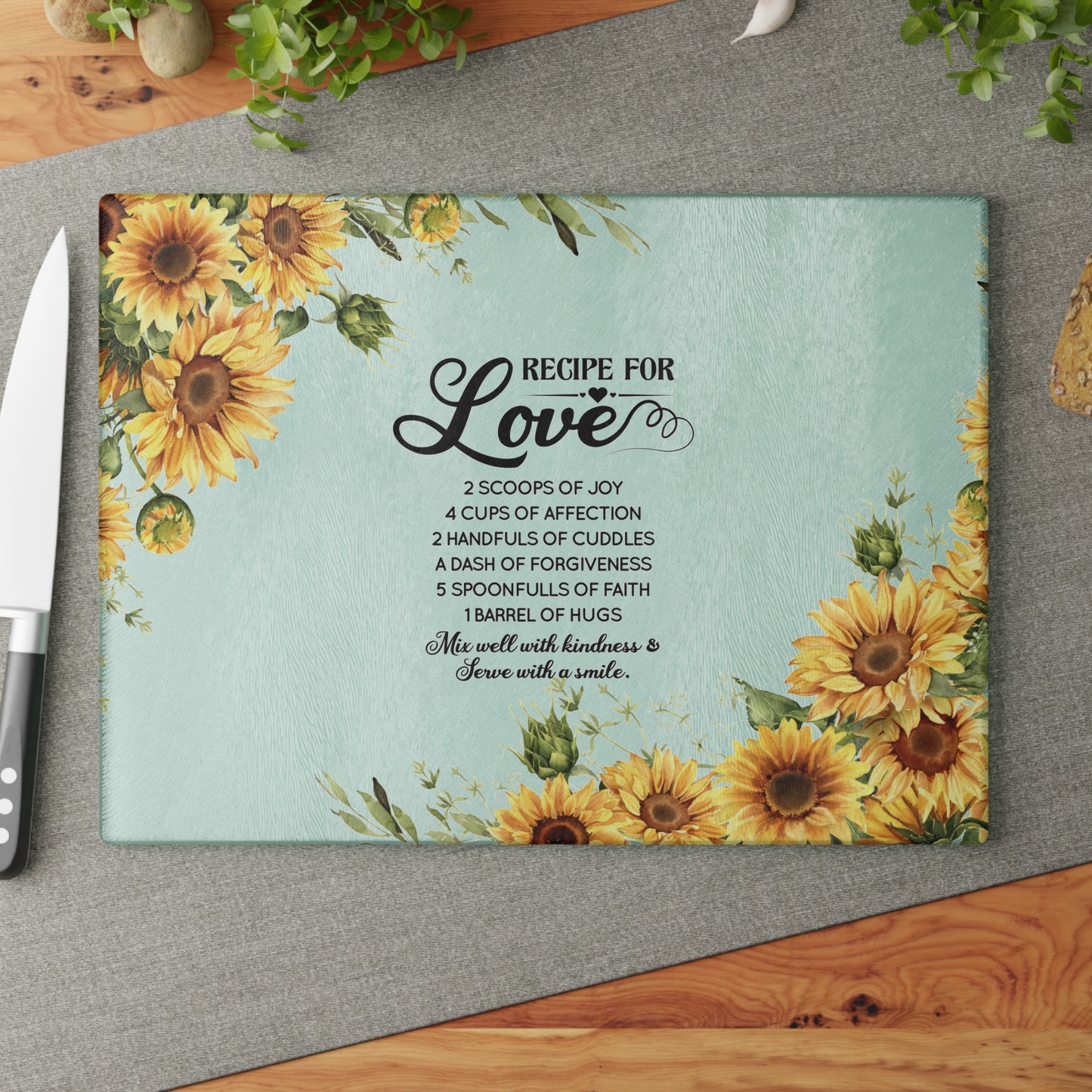 Glass Cutting Board Love Recipe Quote - Kitchen Essential Gift